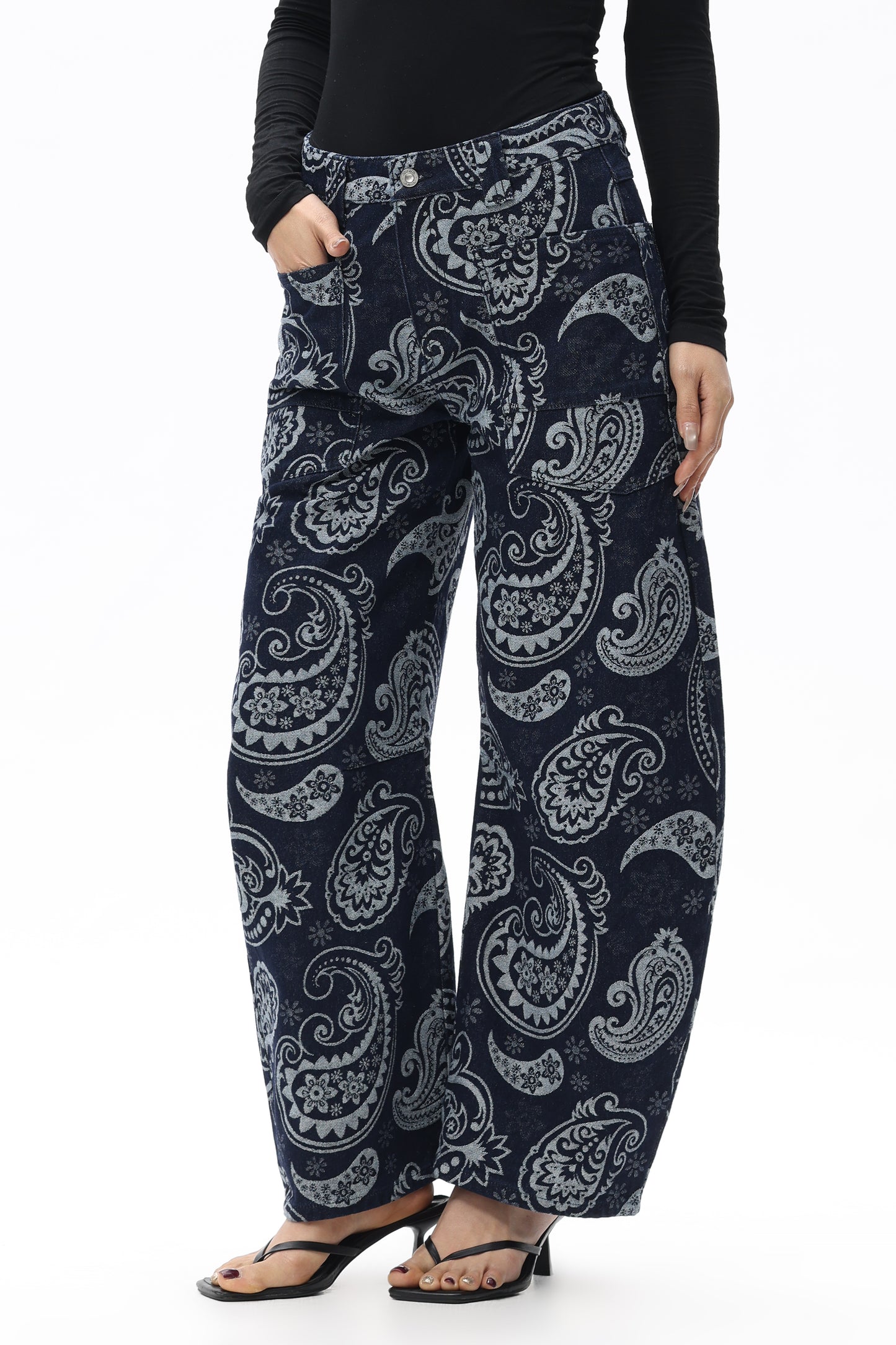 Baggy Bohemia Mid Rise Barrel Print Pants OSOX011