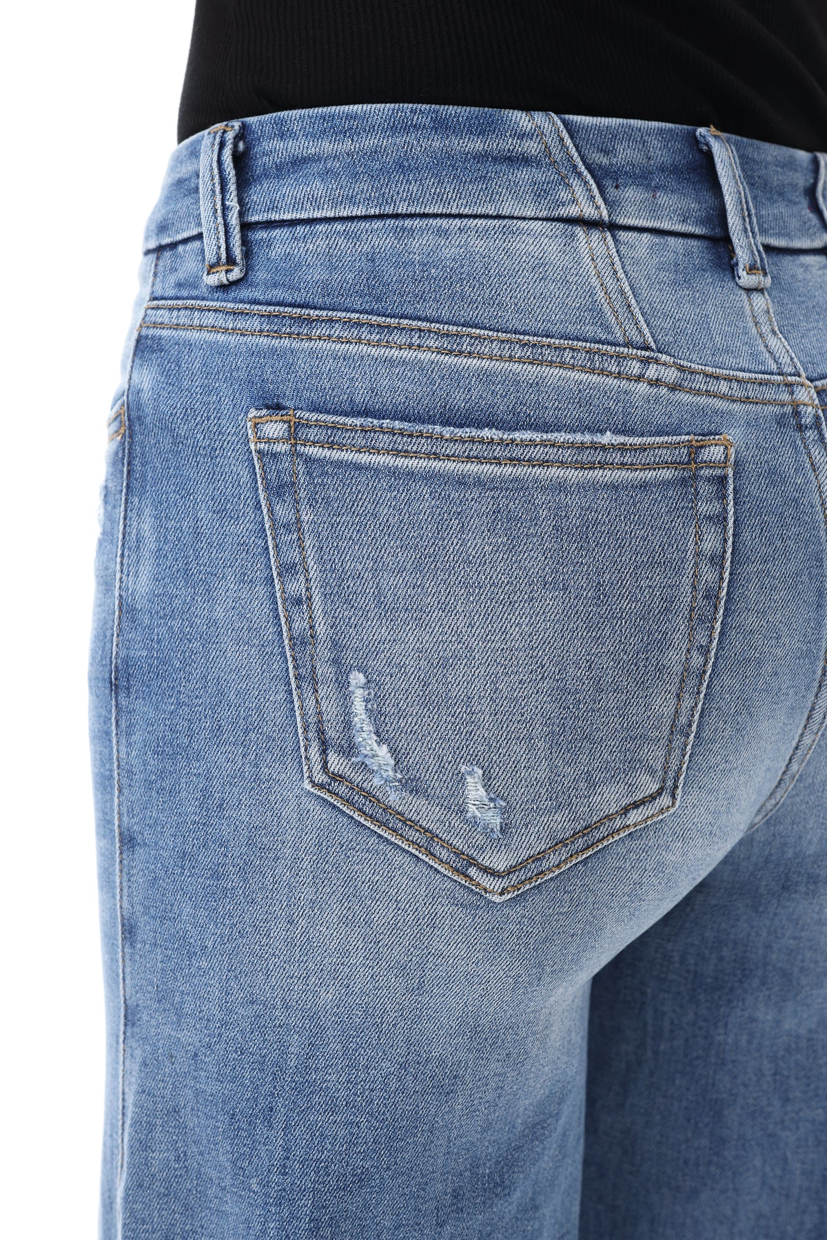 Mid Rise Wide Leg Jeans Raw Hem Vintage Denim OSW8019