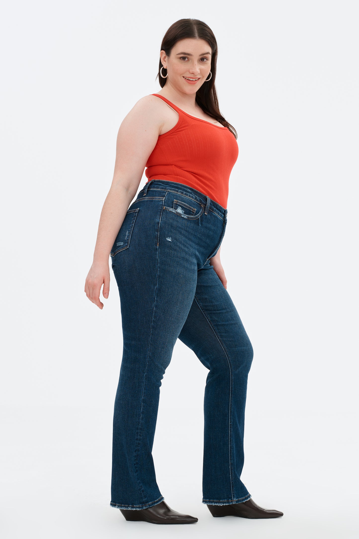 Plue Size Mid Rise Straight Denim Jeans OSTM5001EC-P