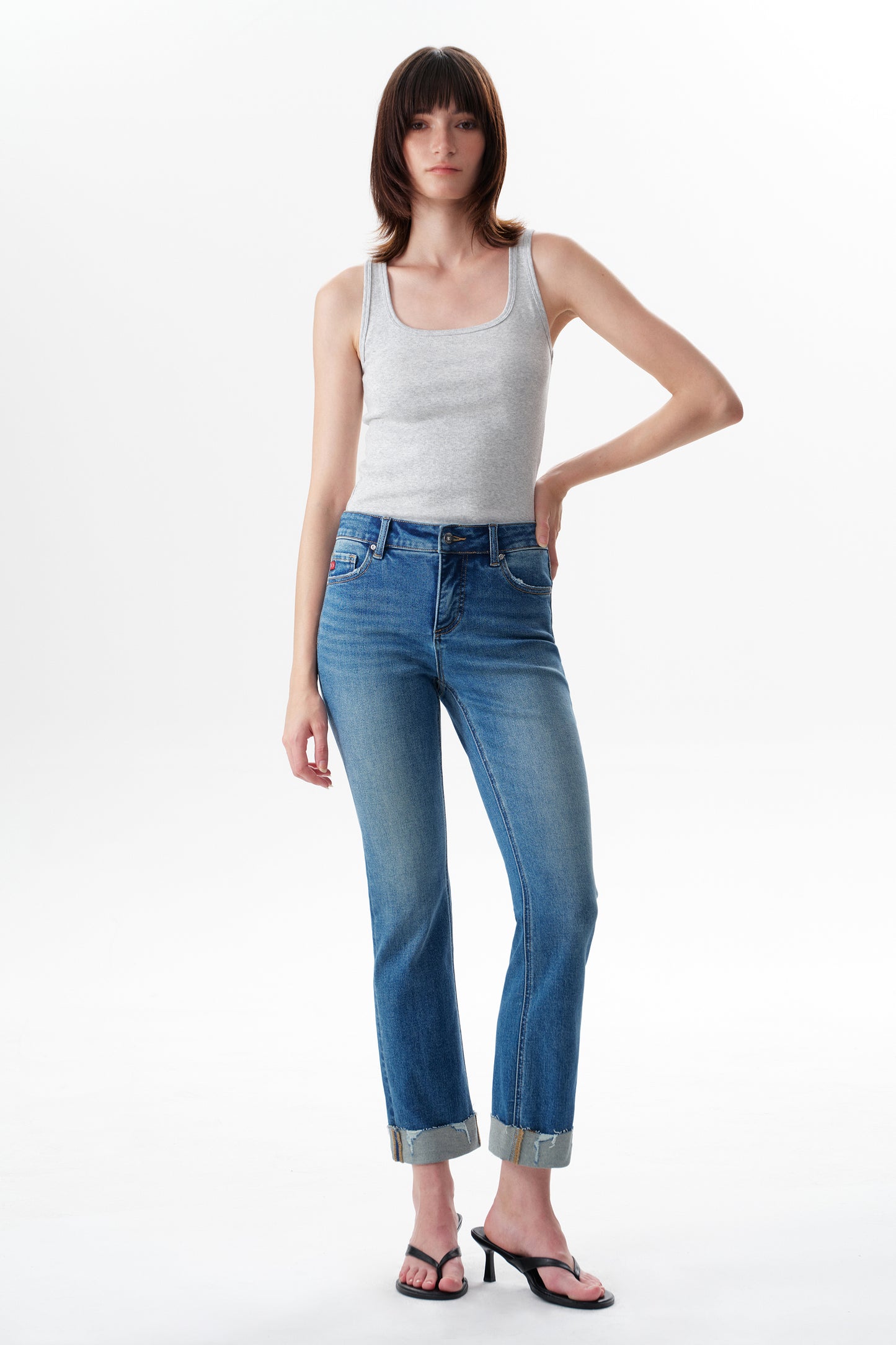 The Eloise Mid Rise Cuffed Straight Ankle Jeans ESFT620503