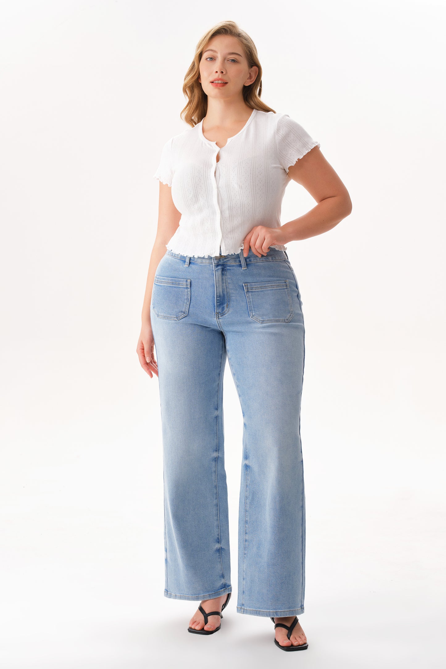 PLUS MID RISE WIDE LEG DENIM JEANS OSW8029EC-P