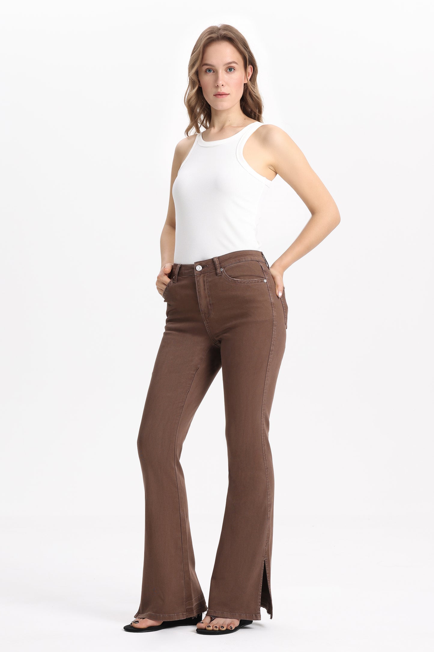 High Rise  Stretchy Flare Leg Denim Jeans OSF1037-D