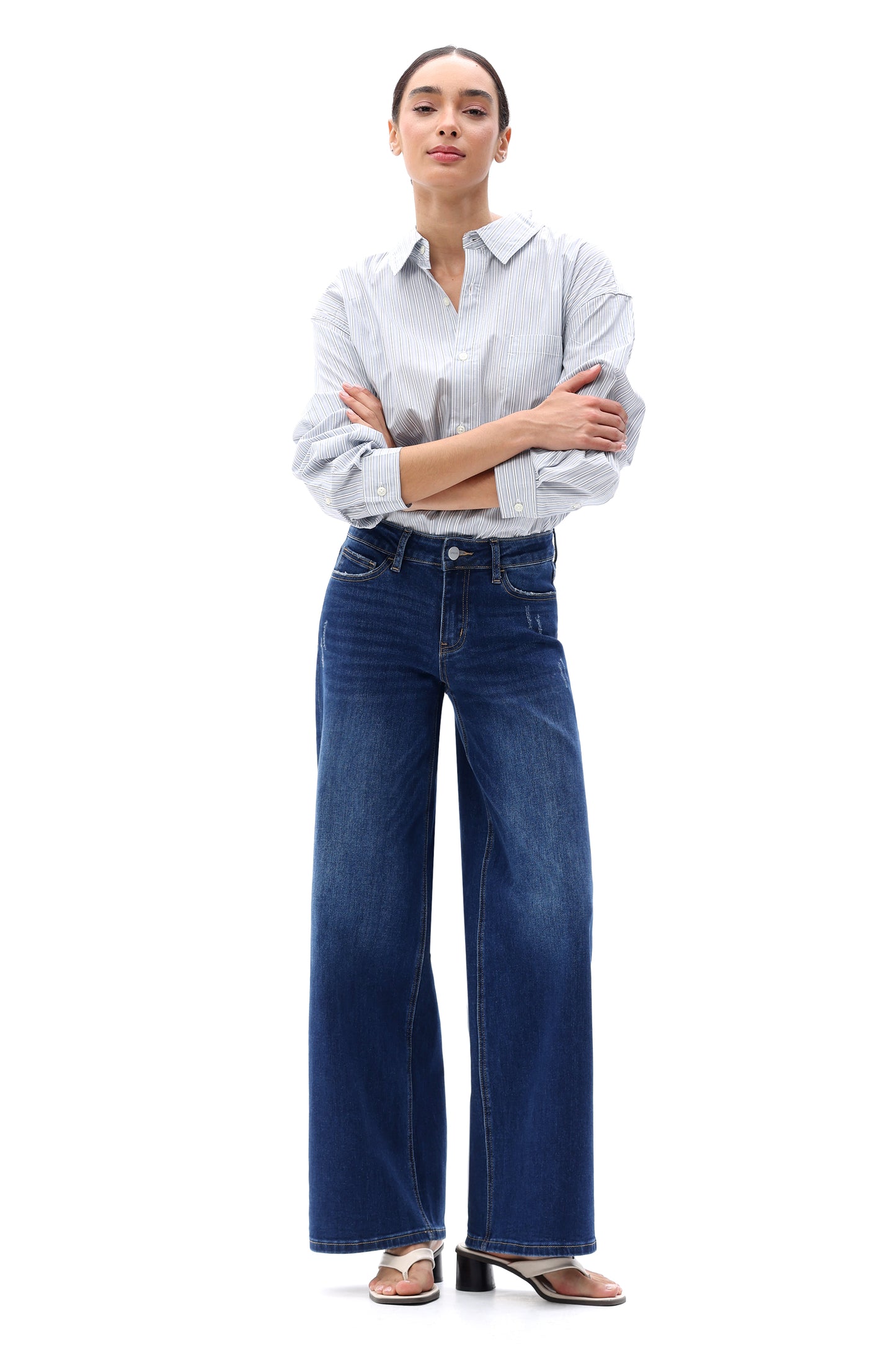 BBL Mid Rise Wide Leg Relaxed Jeans BG8001