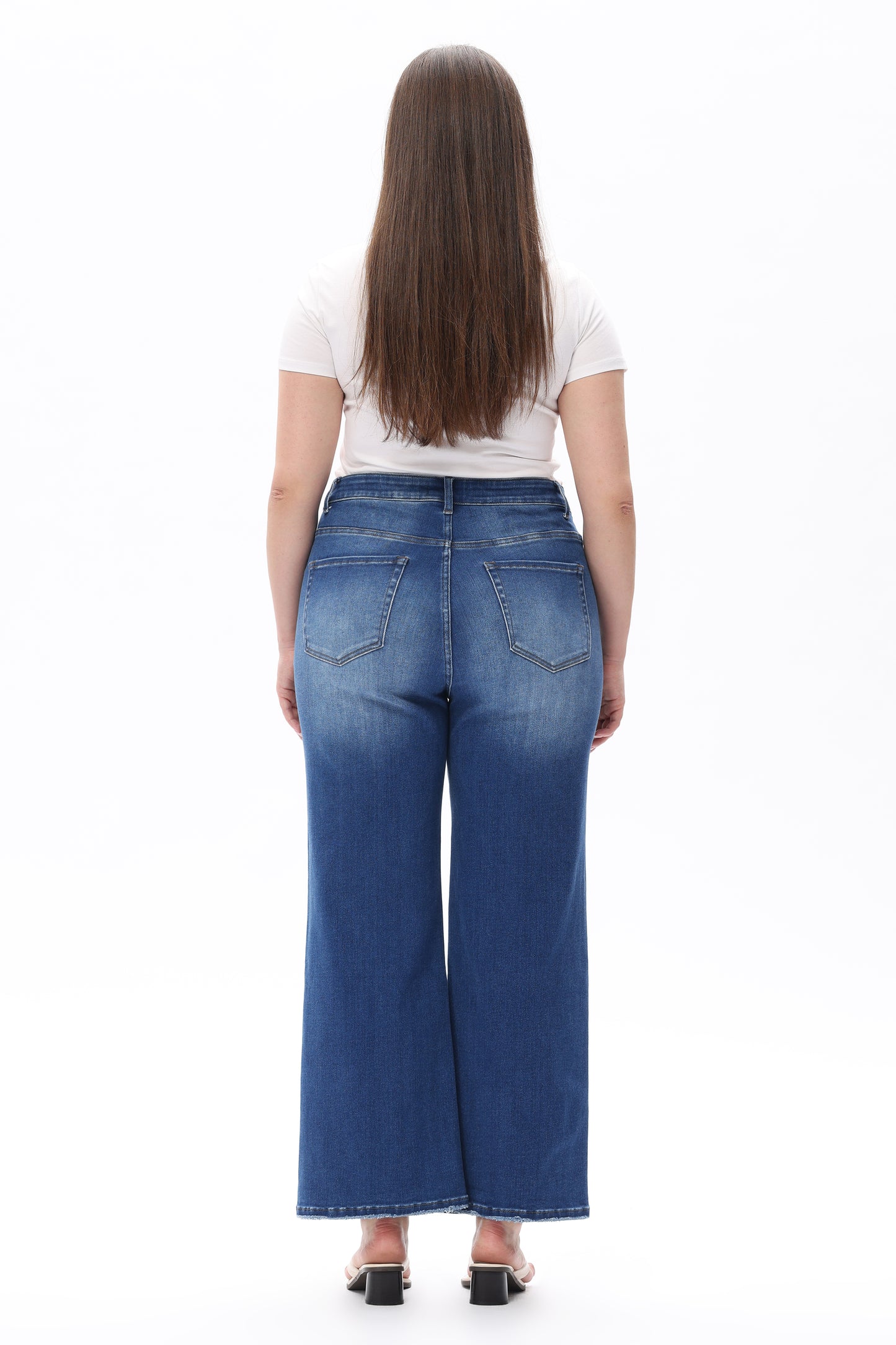 Plus Size High Rise Straight Jeans Front Patch Pockets OST5023-P