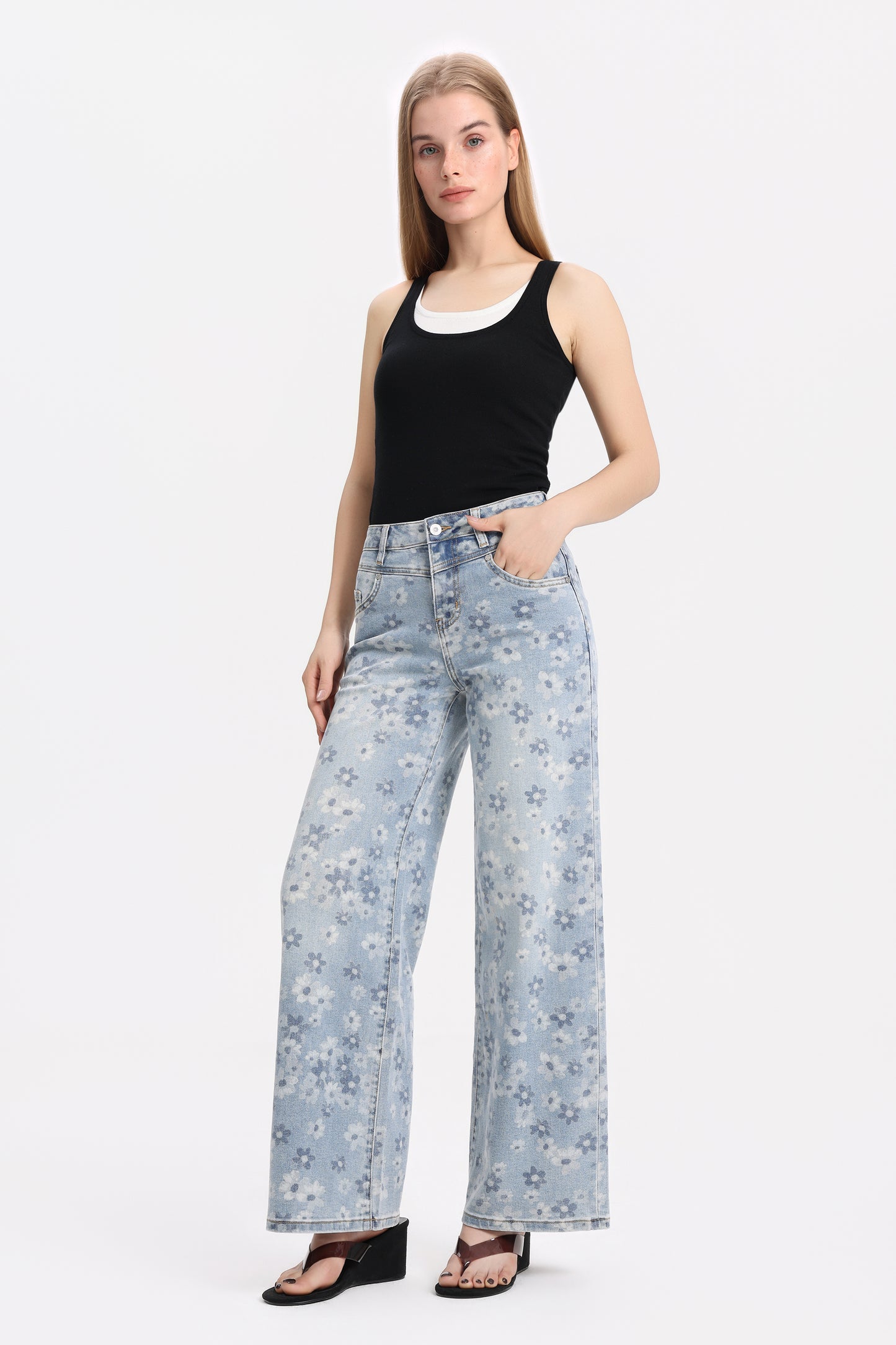 High Rise Baggy Wide Leg Denim Jeans OSW8071