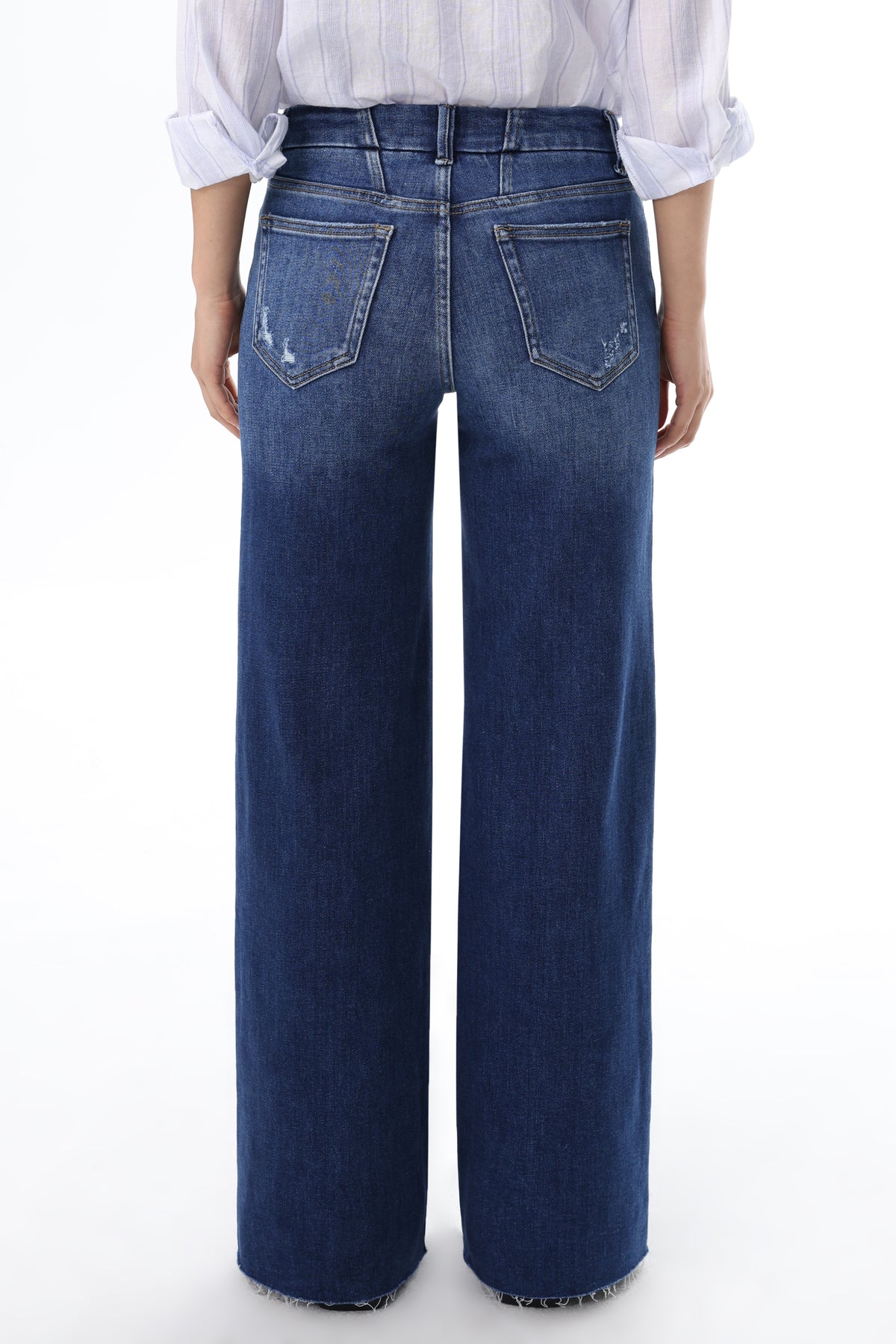 Mid Rise Wide Leg Jeans Raw Hem Vintage Denim OSW8019