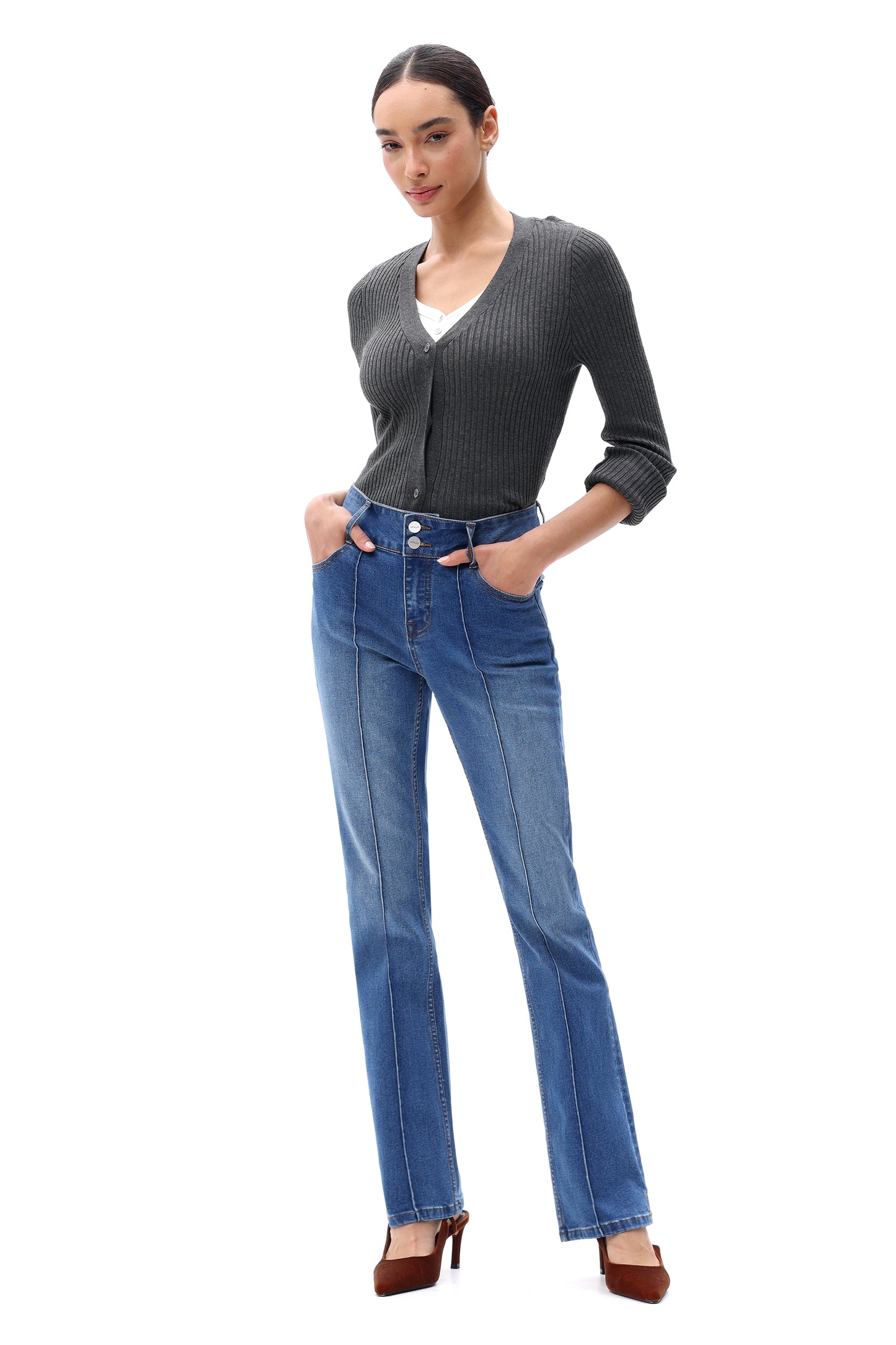 Mid Rise Bootcut Flare Leg Denim Jeans OSF1141EC