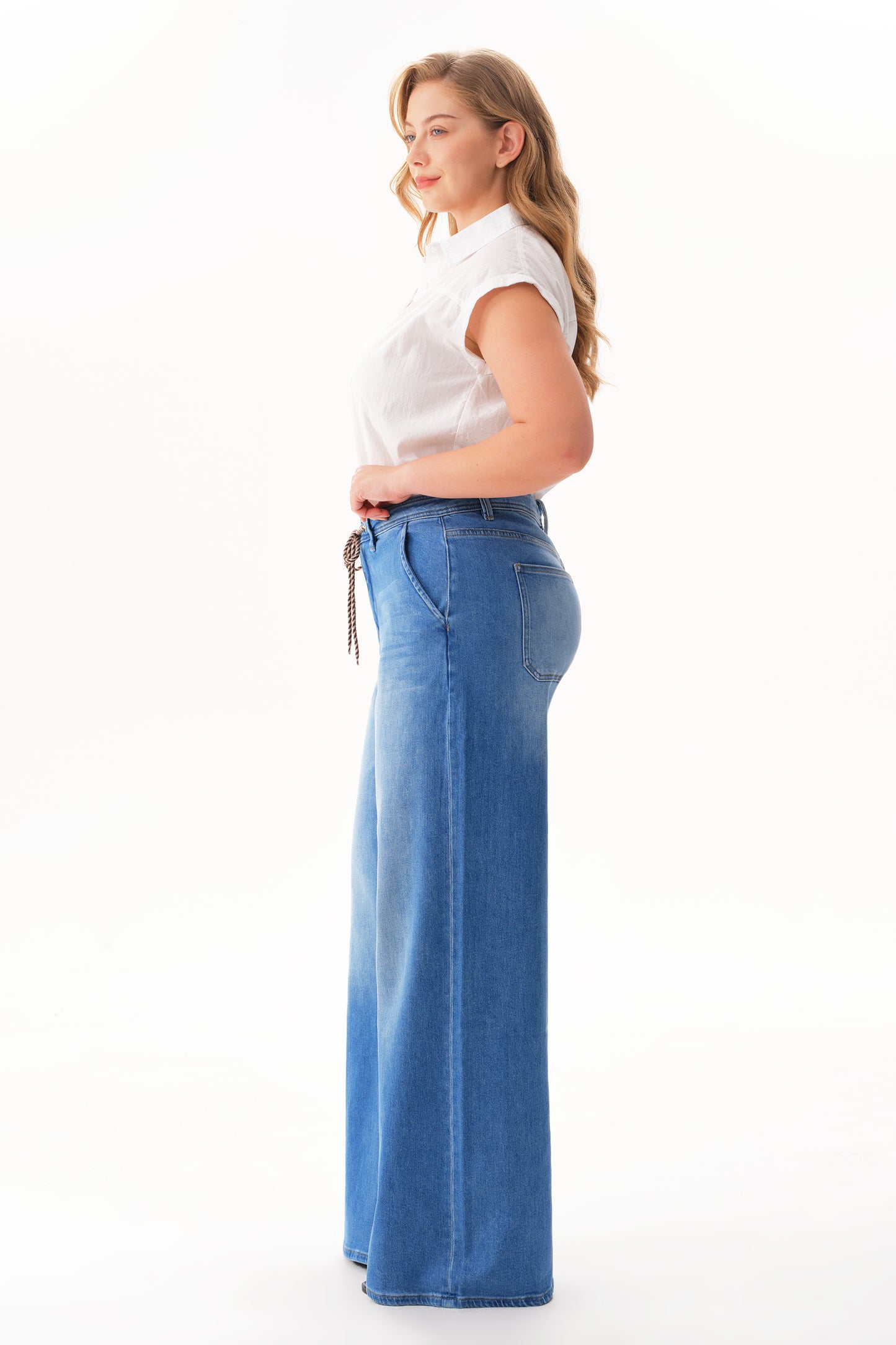 Plus High Rise Wide Leg Denim Jeans OSW8094-P