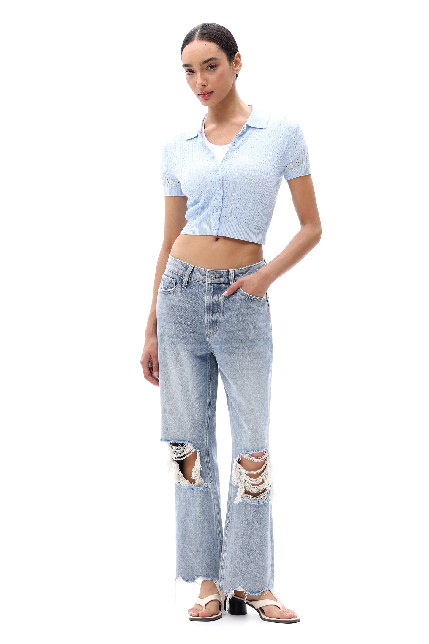 High Rise Crop Straight Leg Denim Jeans OSTM5029EC