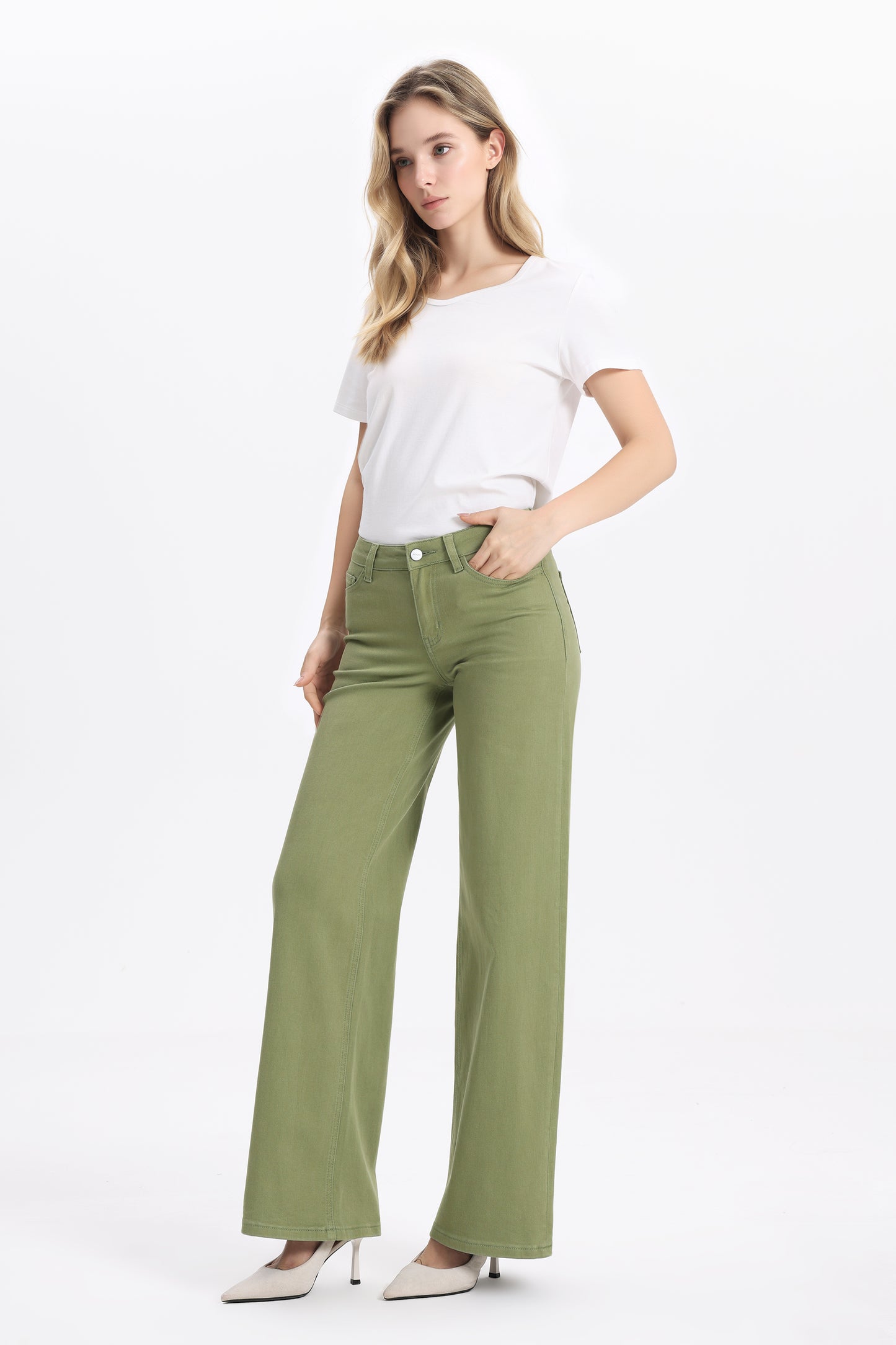 Mid Rise Baggy BBL Wide Leg Denim Jeans OSW8001