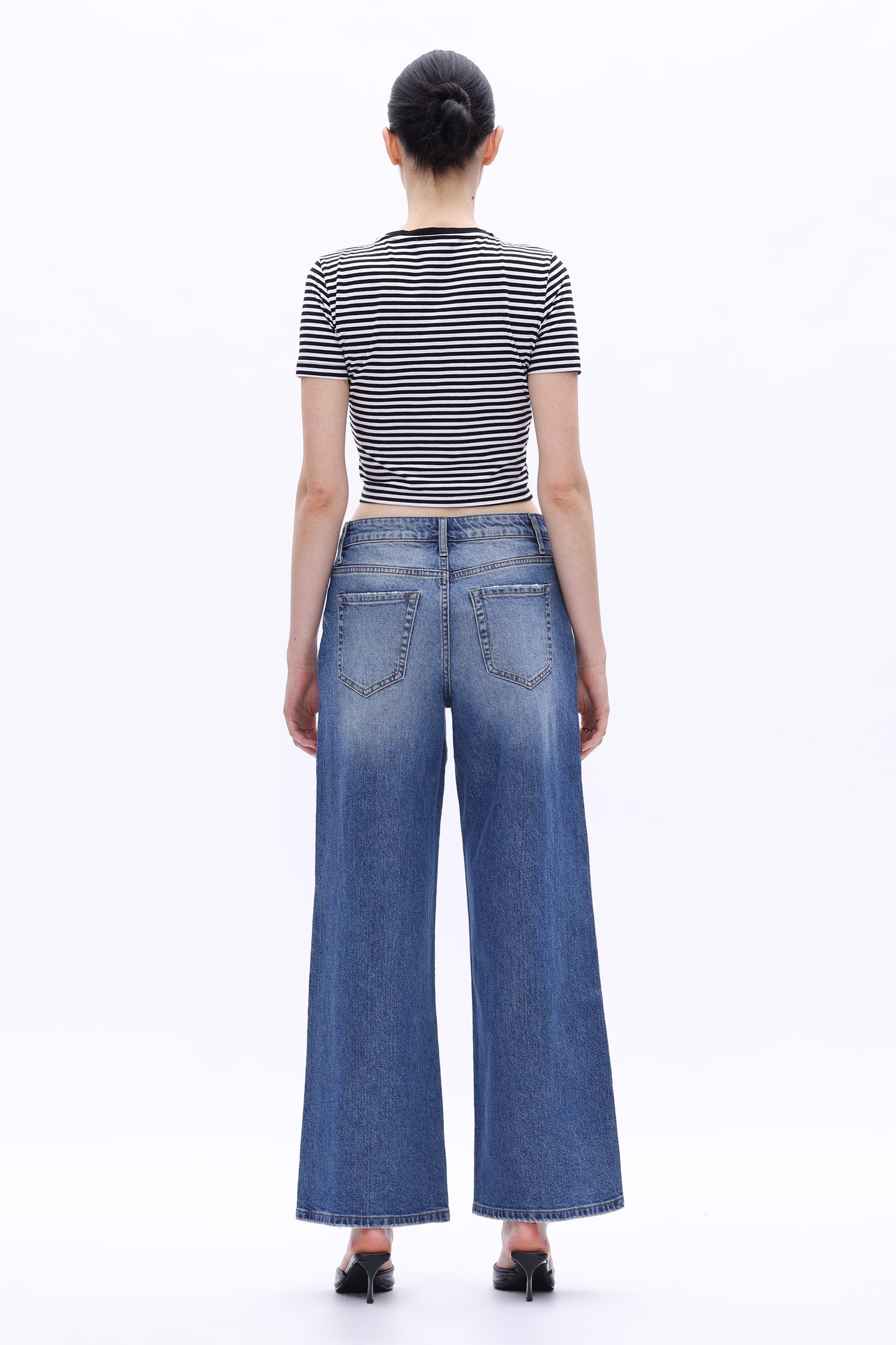 Low Rise Wide Leg  Distressed Jeans OSW8014