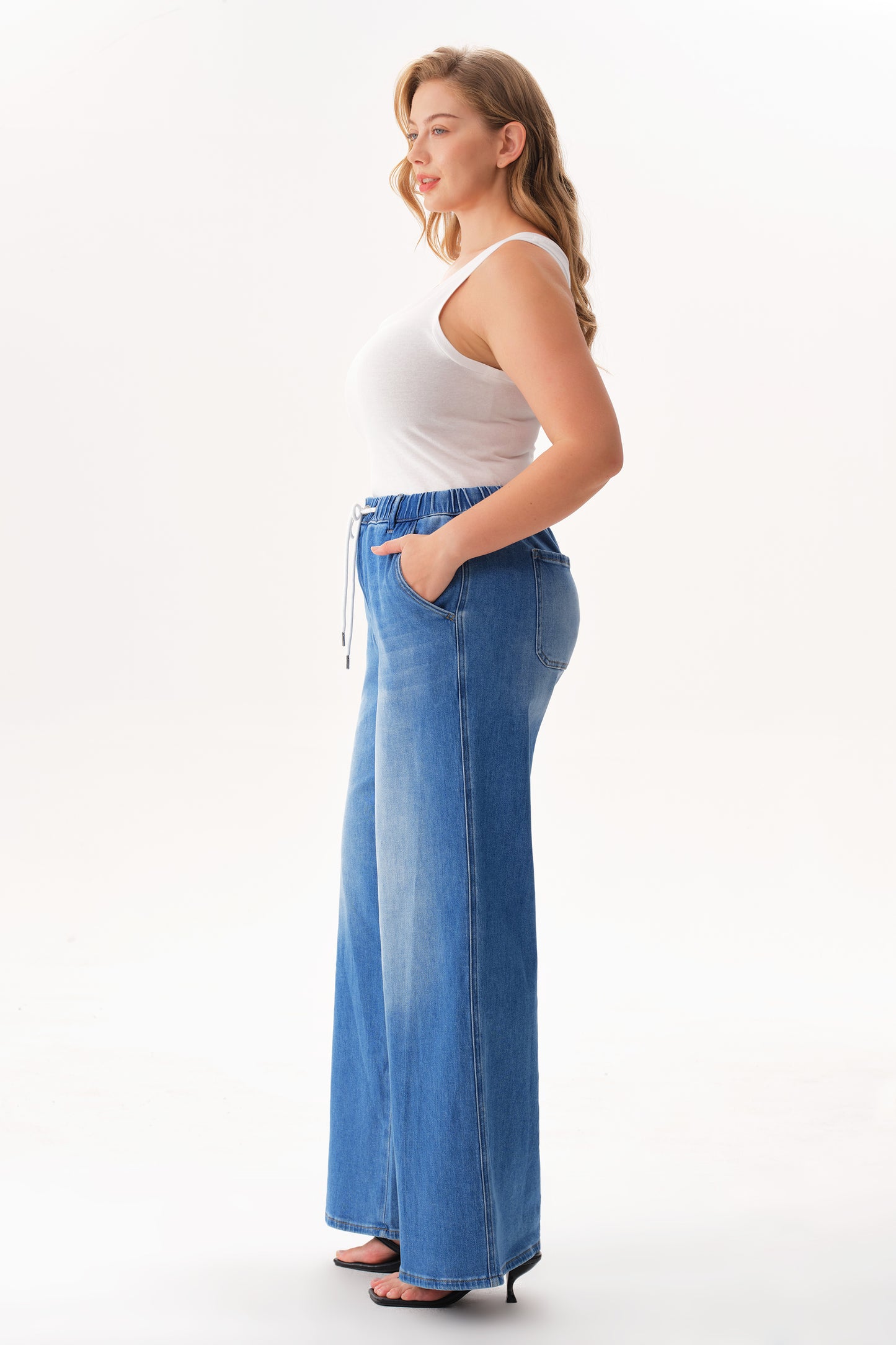 Plus High Rise Wide Leg Denim Jeans OSW8093-P