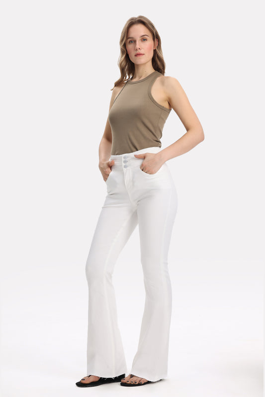 Button Fly High Waist Flare Bell Bottom Jeans OSF1078