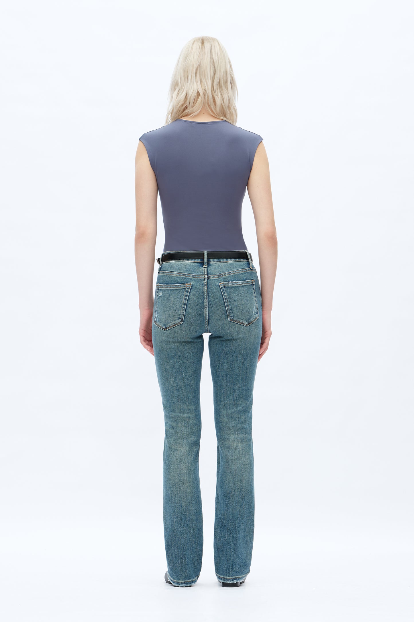 Mid Rise Slim Straight Denim Jeans OST025