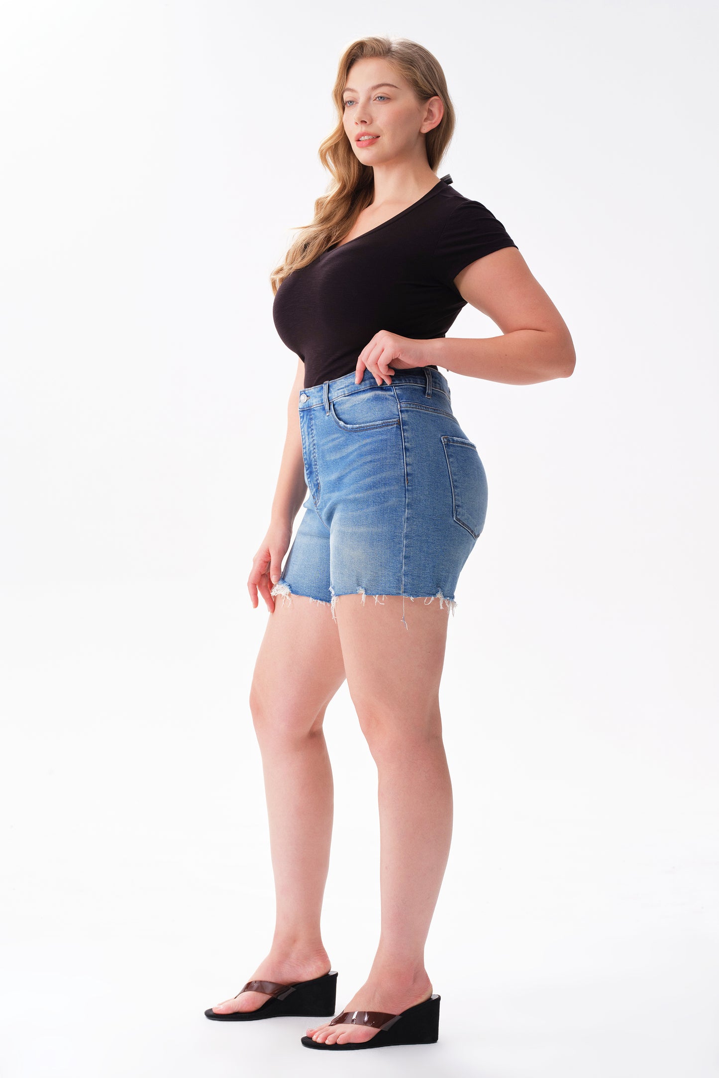 Plus High Rise Denim Shorts OSH6013-P