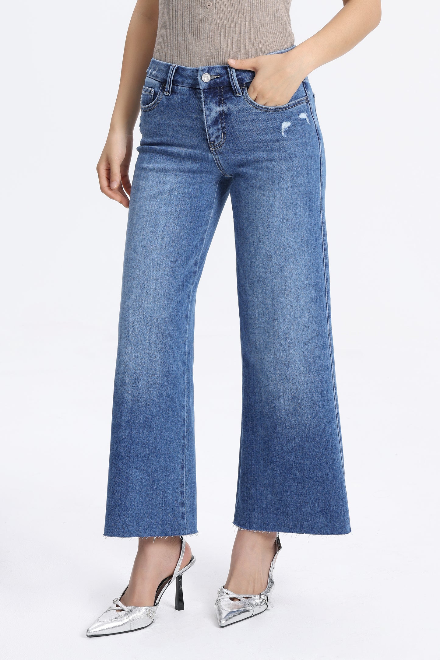 Mid Rise Wide Leg Petite Denim Jeans OSW8019-SP