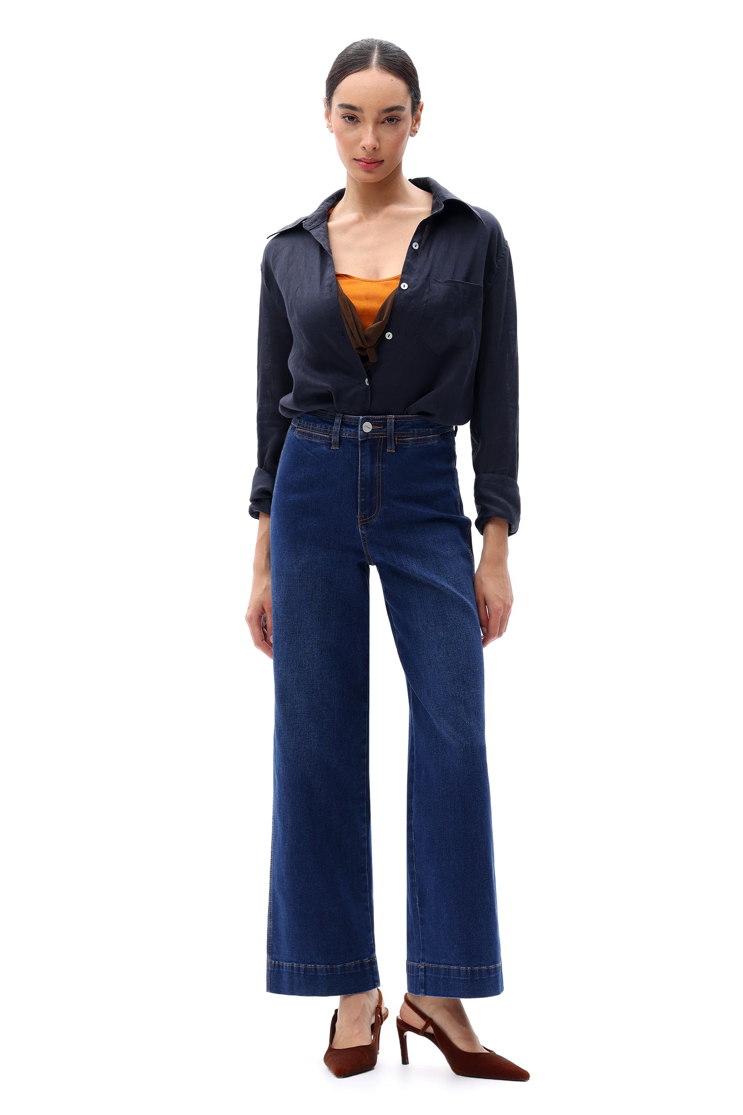 Flowy Silhouette High Rise Wide Leg Relaxed Jeans OSW8016EC