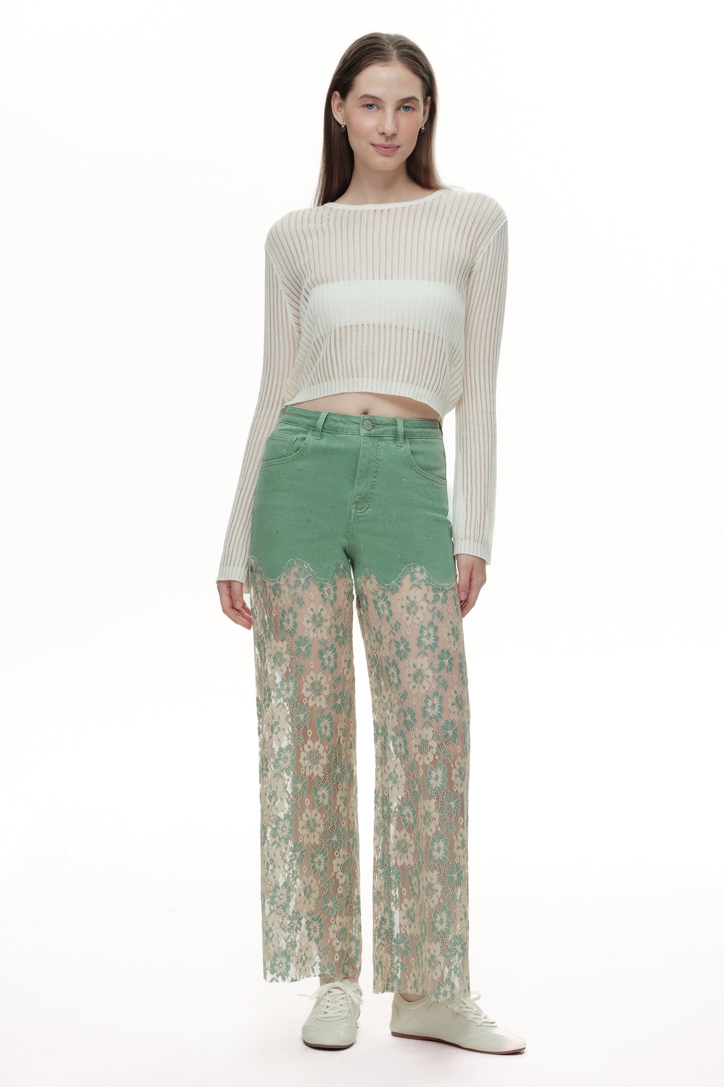 High Rise Lace Pants with Rhinestone OSW8027