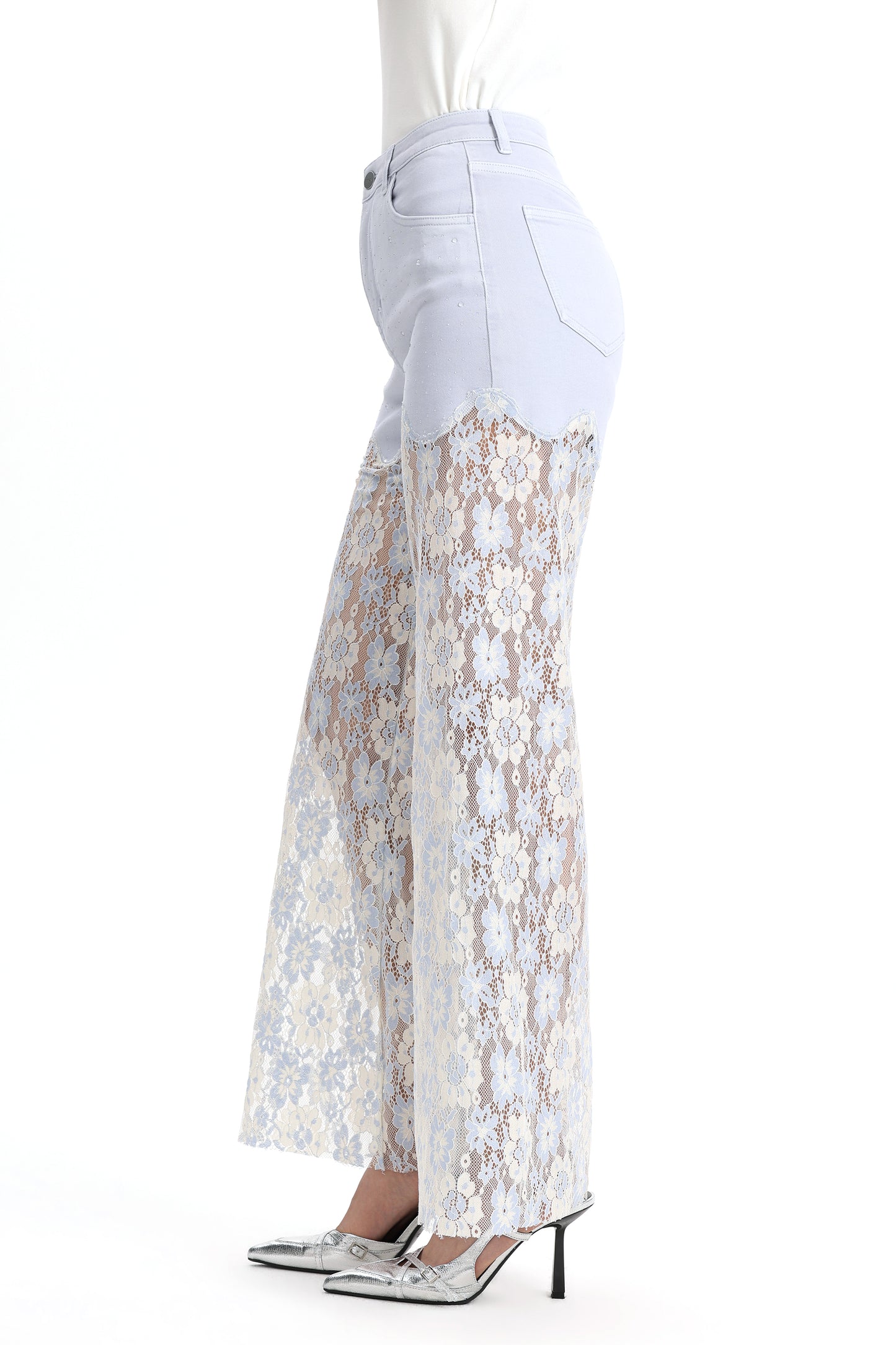 High Rise Lace Pants with Rhinestone OSW8027