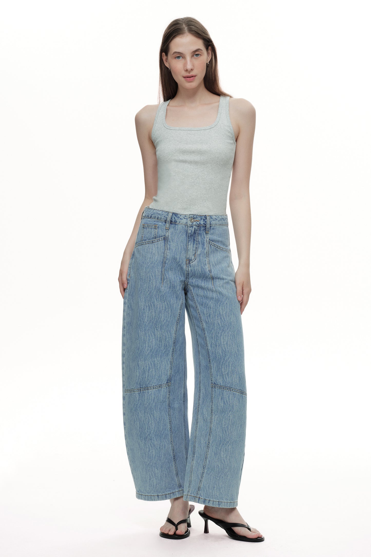 Baggy Relaxed High Rise Barrel Ankle Jeans OSOX014