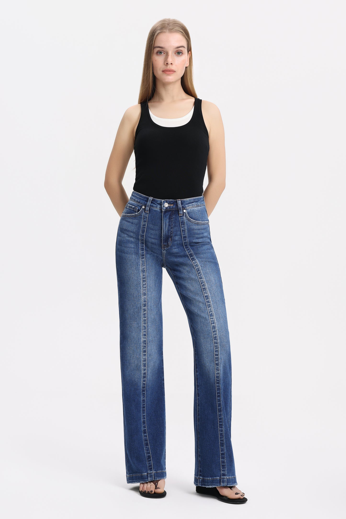 High Rise Relaxed Wide Leg Denim Jeans OSF1146EC