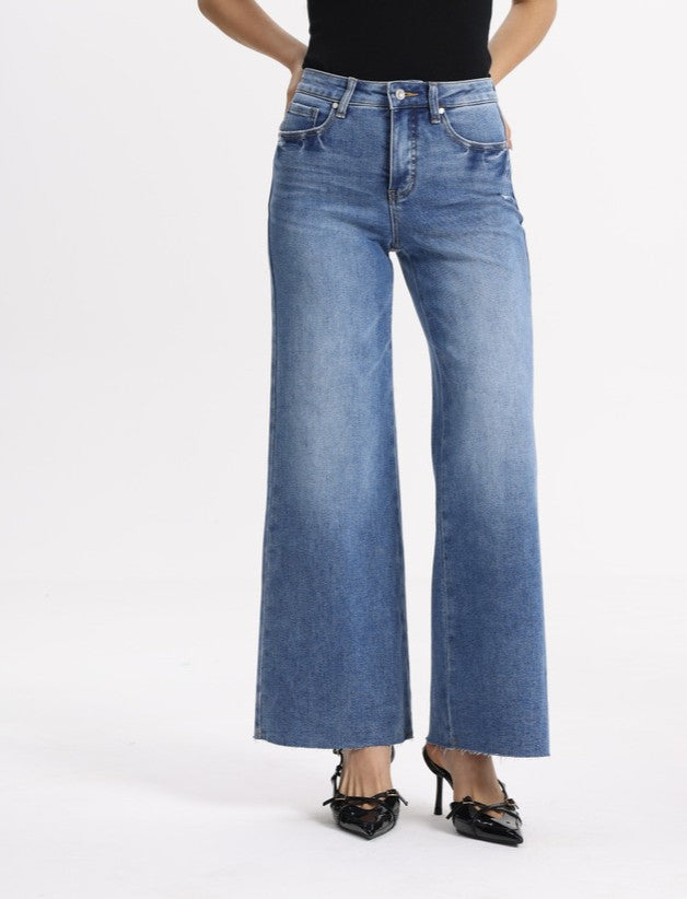 Distressed Mid Rise Wide Leg Denim Jeans OSW8028EC-P