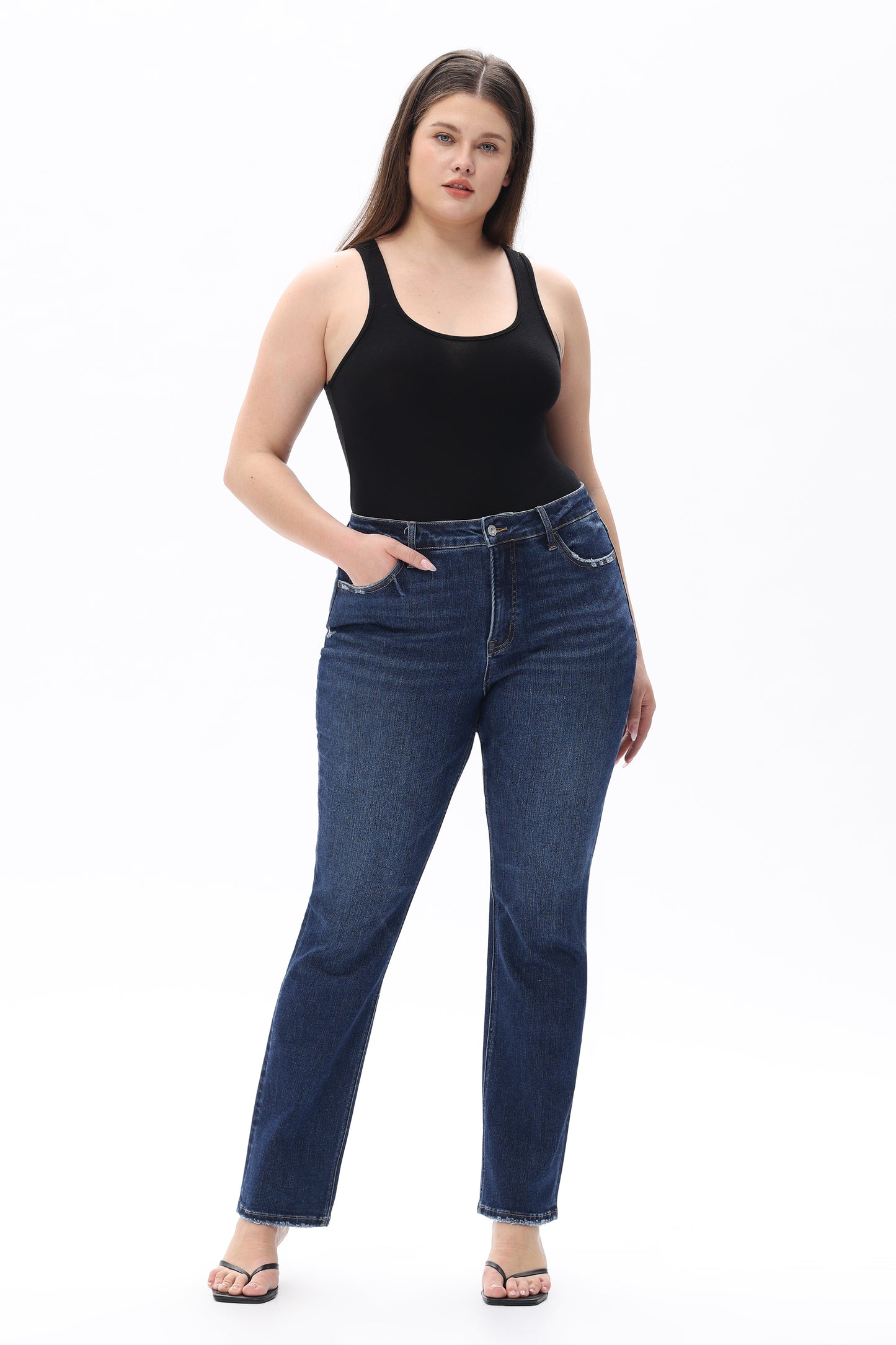 Plue Size Mid Rise Straight Denim Jeans OSTM5001EC-P