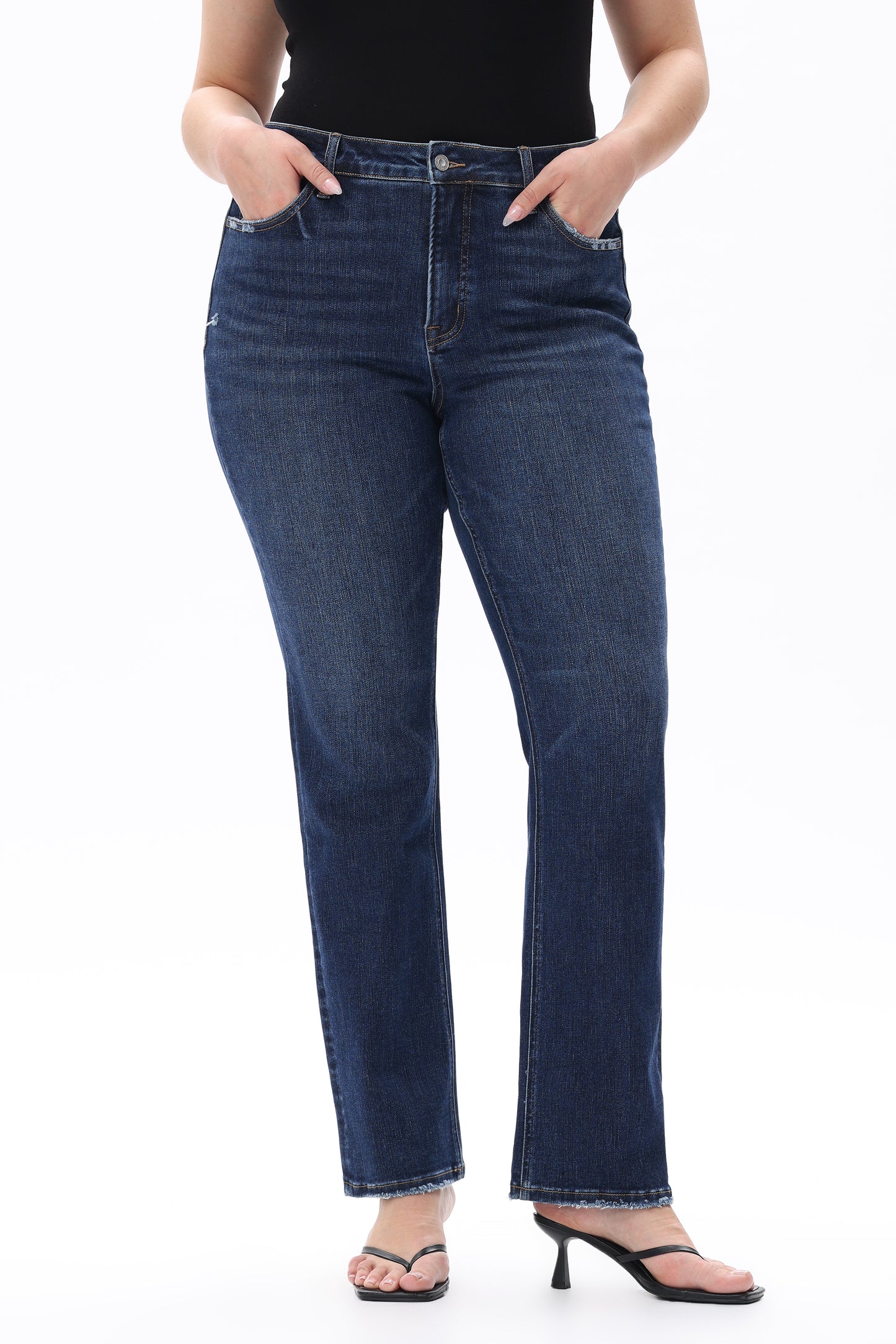 Plue Size Mid Rise Straight Denim Jeans OSTM5001EC-P