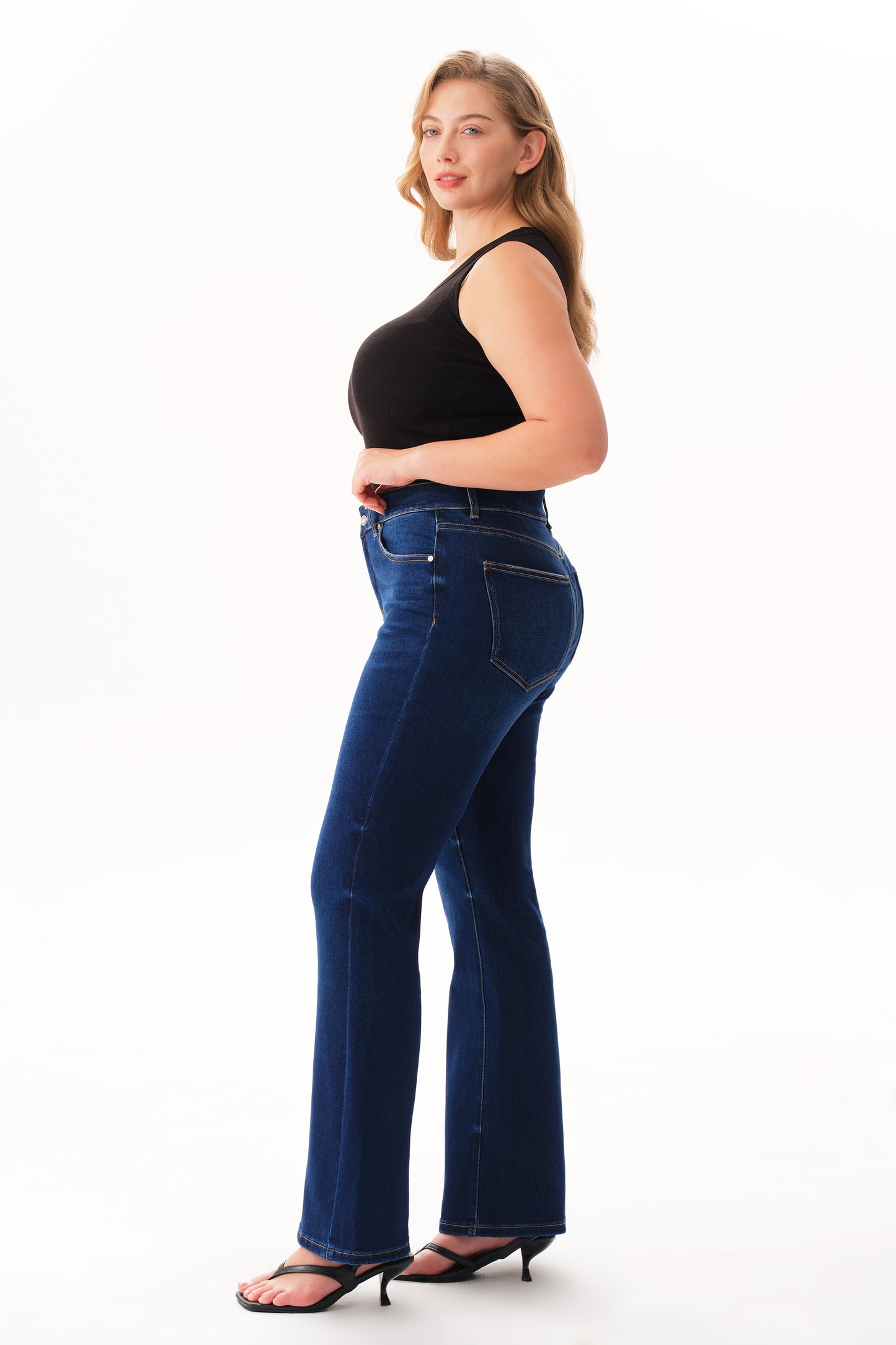 Plus Szie Flattering Mid Rise Flare Denim Jeans OSF1148EC-P