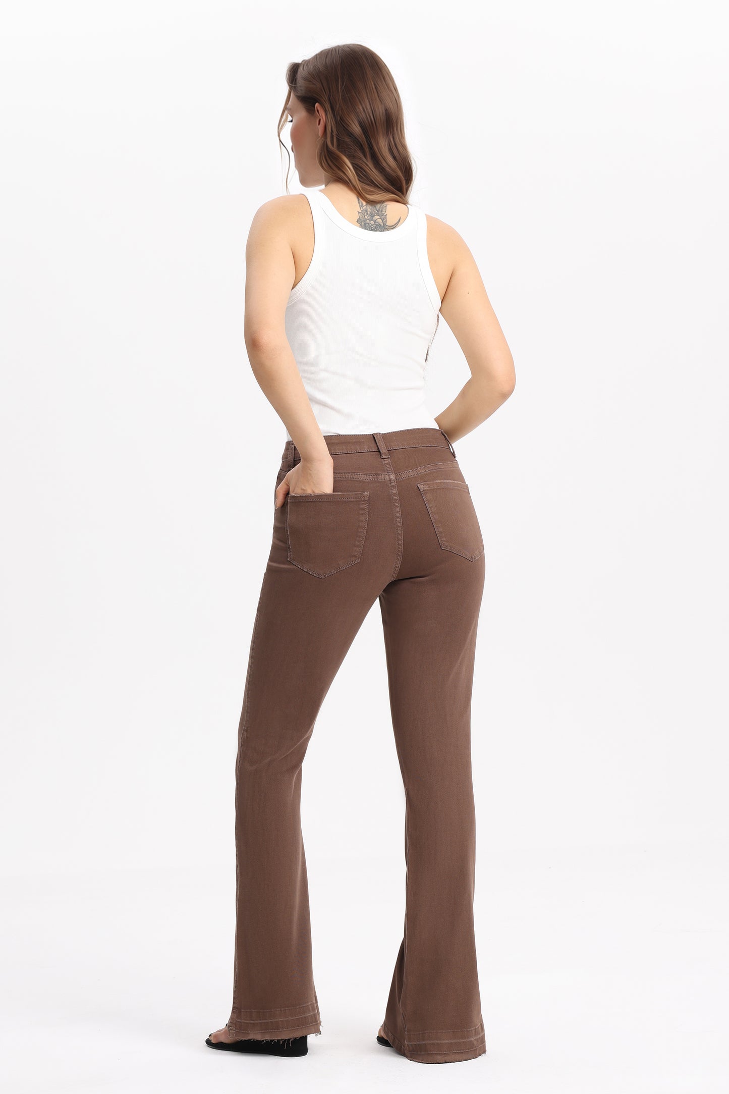 High Rise  Stretchy Flare Leg Denim Jeans OSF1037-D
