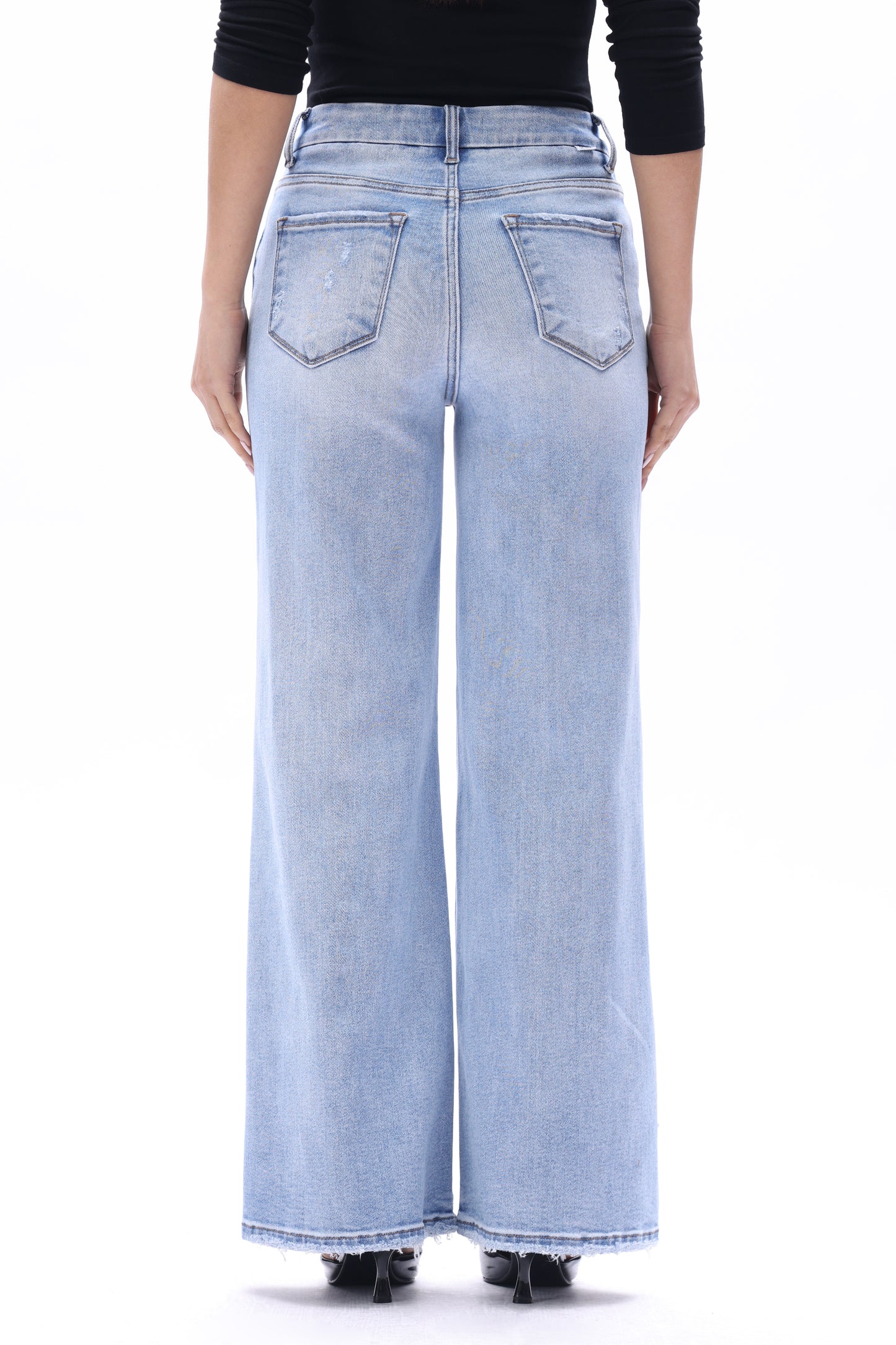 MID HIGH RISE FLARED WIDE LEG ANKLE JEANS ESFW630816