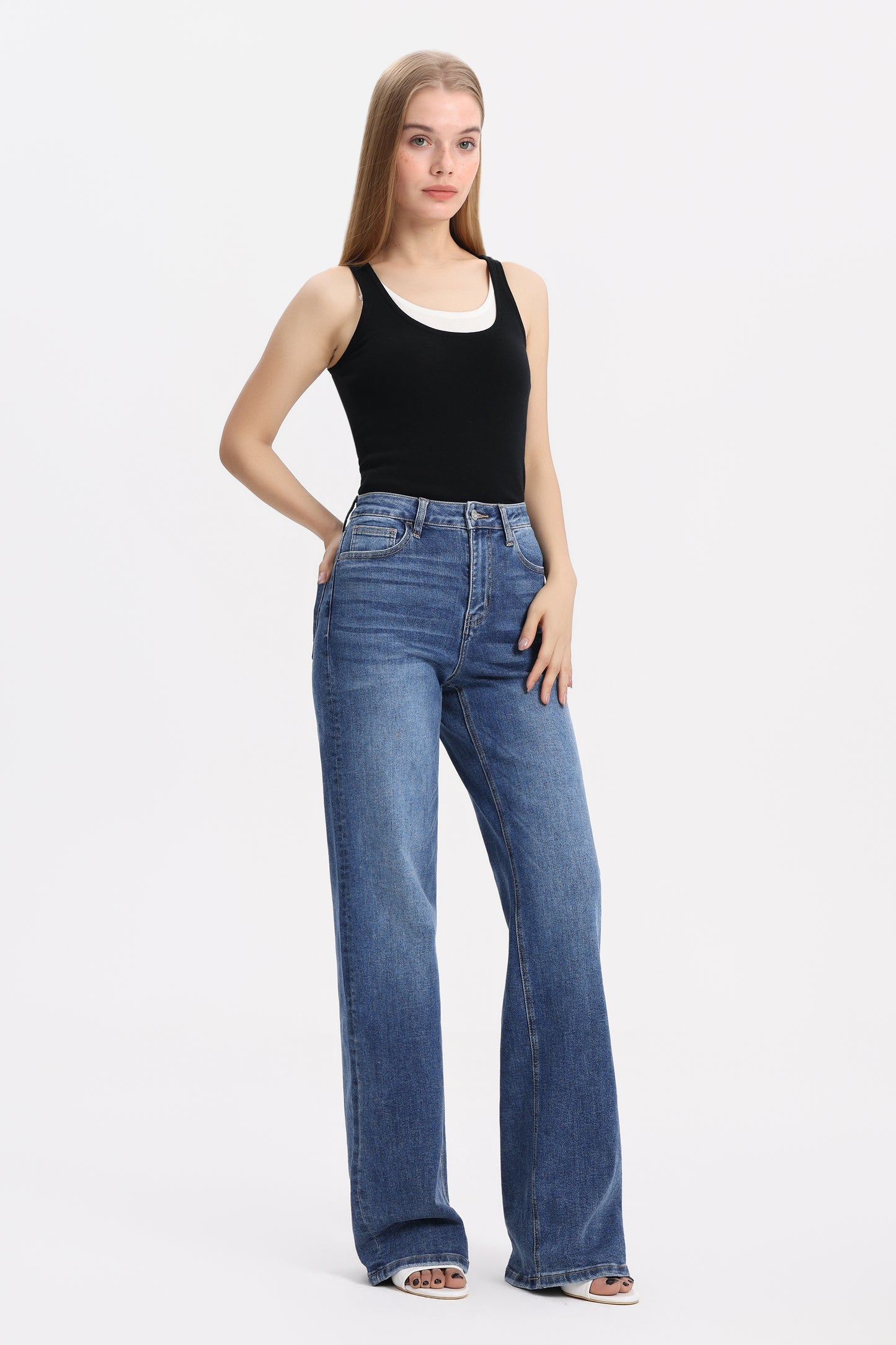 Flattering Baggy High Rise Wide Leg Denim Jeans OSW8021EC