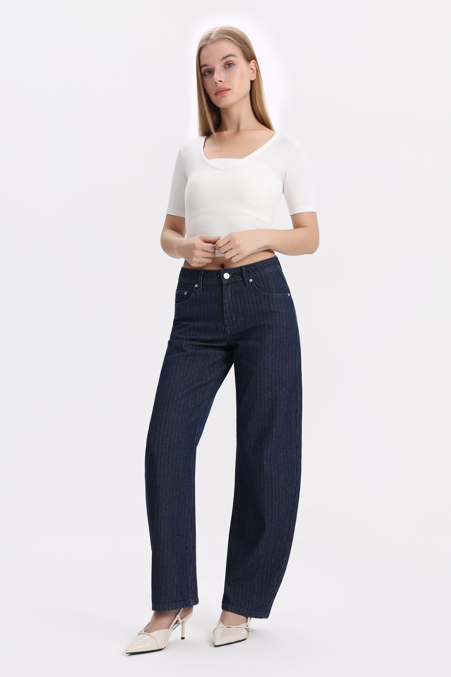 Mid Rise Barrel  Denim Jeans OSOX024