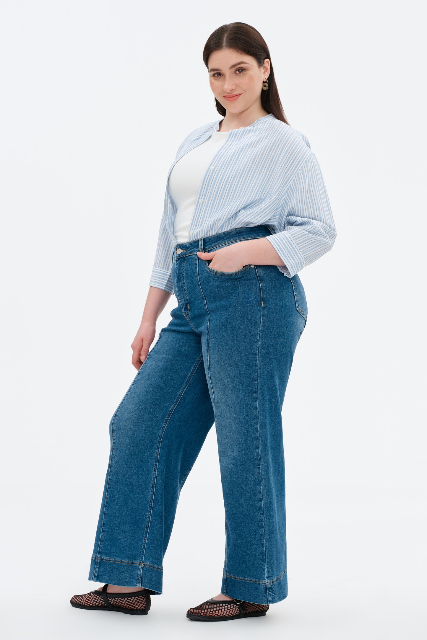 Plus High Rise Wide Leg Denim Jeans OSW8032EC-P