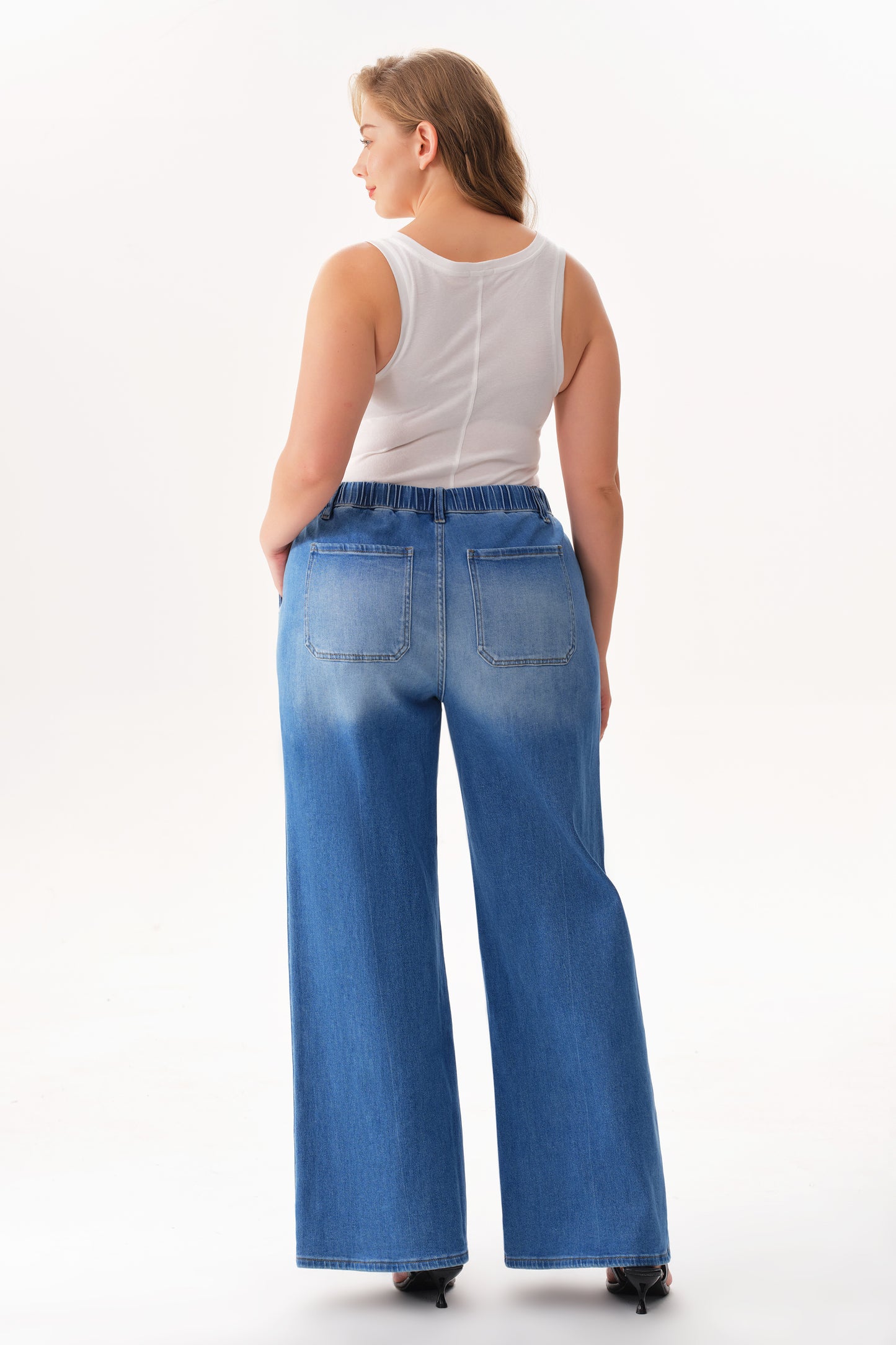 Plus High Rise Wide Leg Denim Jeans OSW8093-P