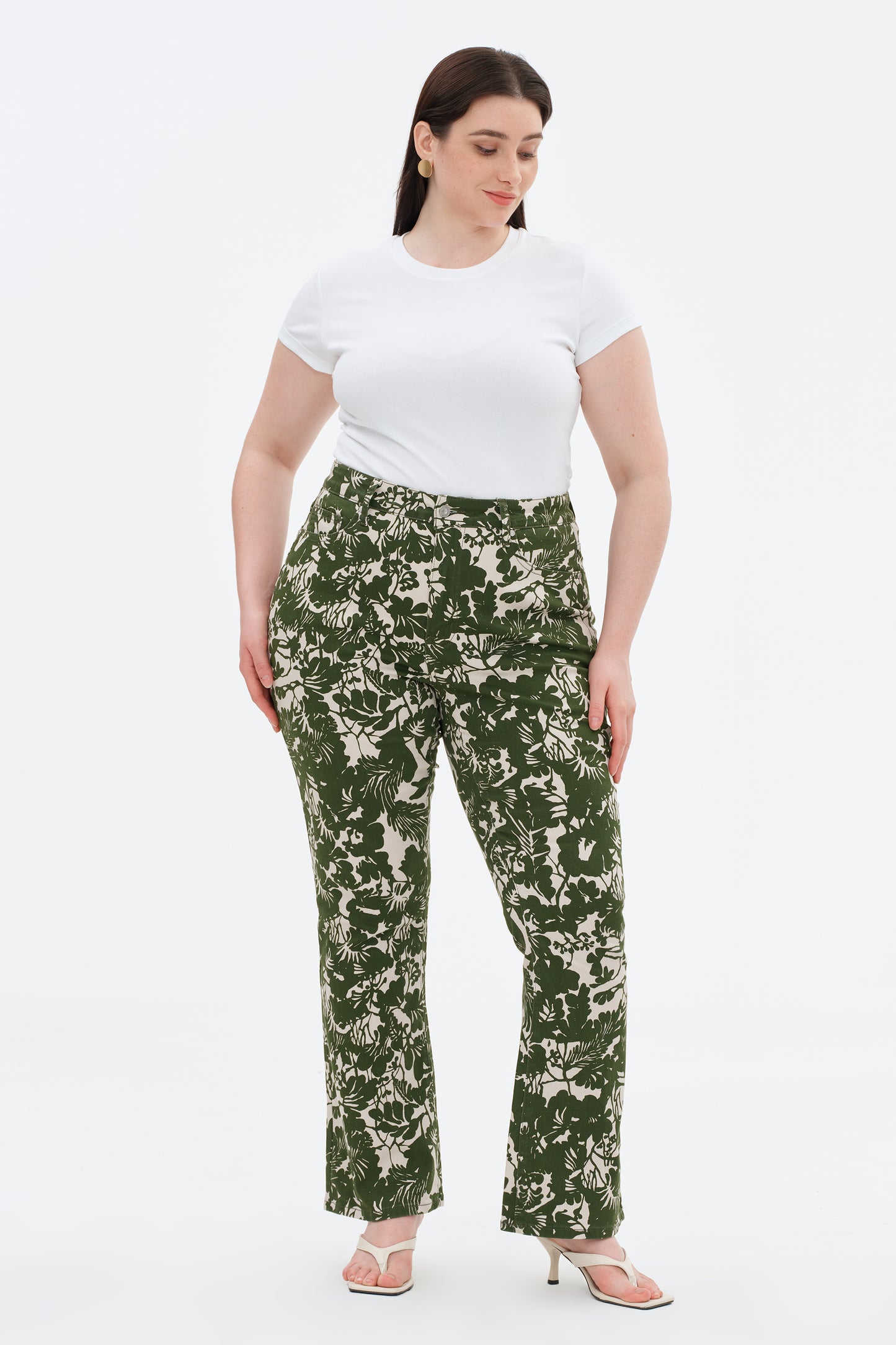 Plus Size High-Waisted High Bootcut Floral Print Jeans OSF1136-P