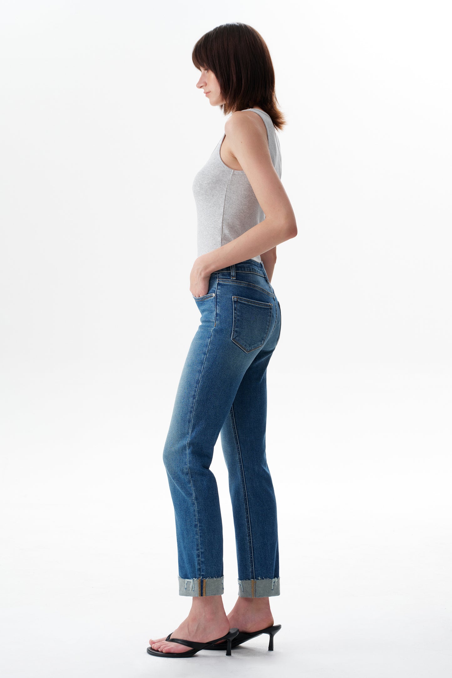 The Eloise Mid Rise Cuffed Straight Ankle Jeans ESFT620503