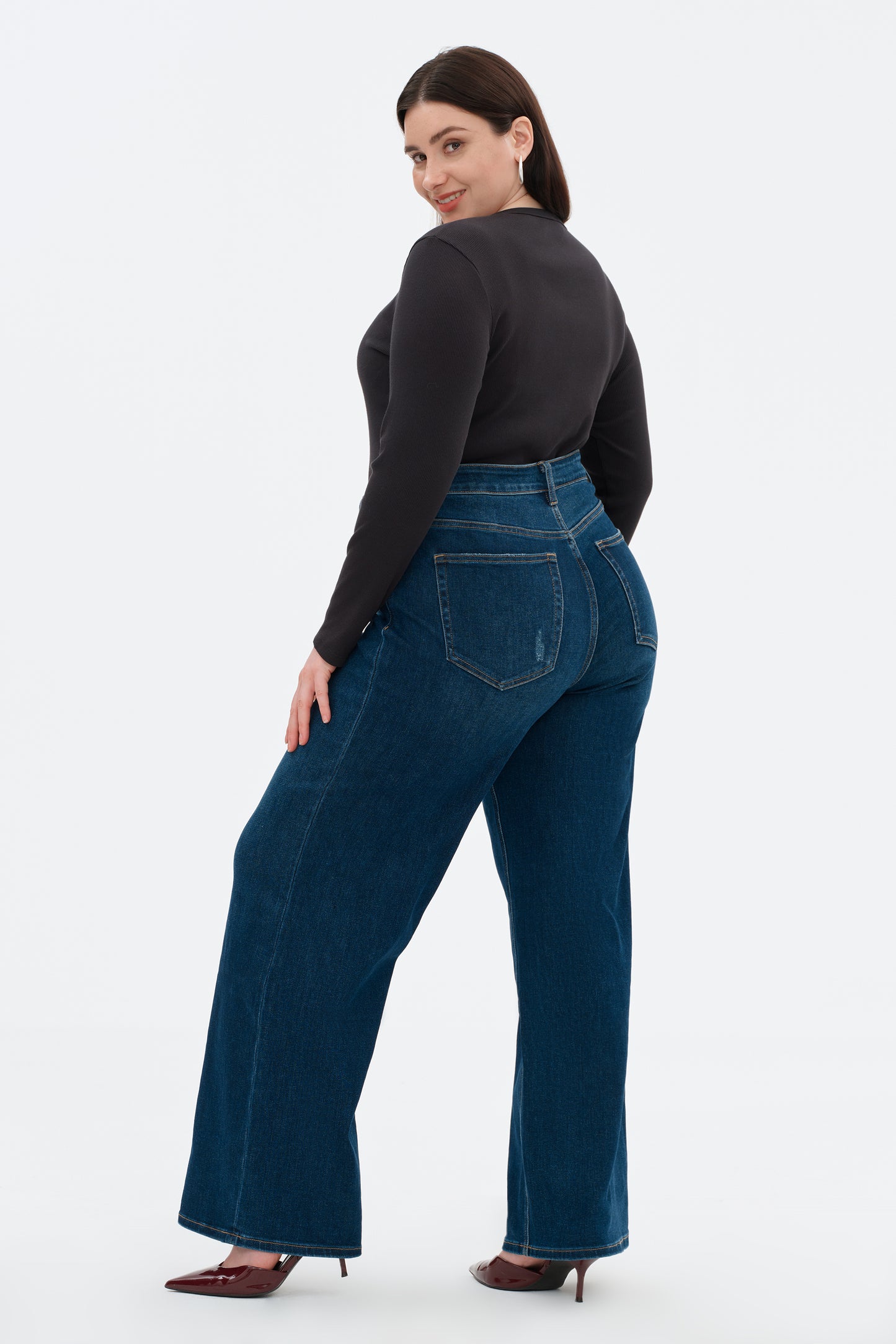 Plus Size Stretchy Mid Rise Wide Leg Denim Jeans OSW8001-P