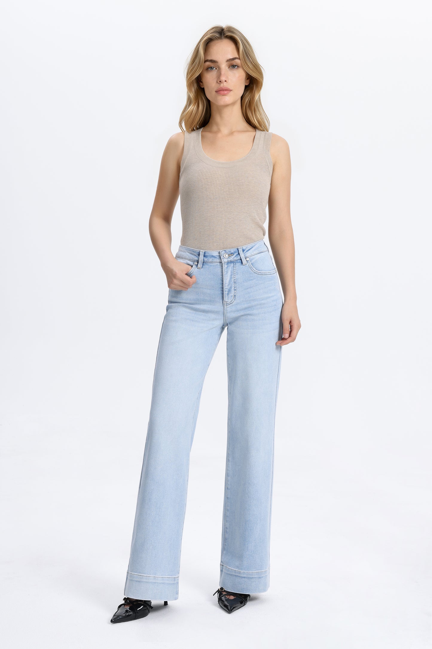 High Rise Wide Leg Denim Jeans - Regular & Petite OSW8099