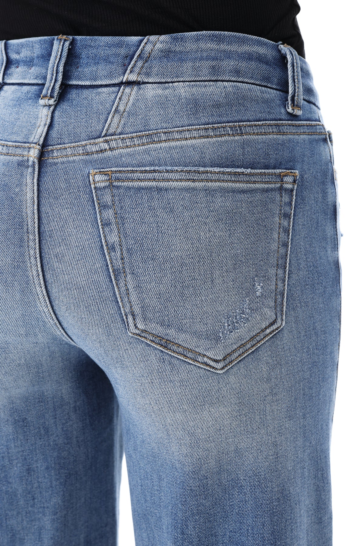 Mid Rise Wide Leg Jeans Raw Hem Vintage Denim OSW8019