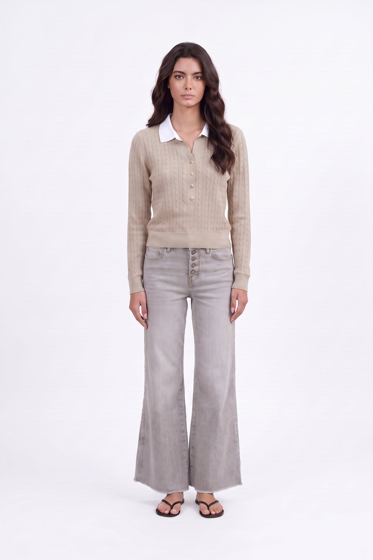MID HIGH RISE SUPER FLARED WIDE LEG ANKLE JEANS ESFW620804-P