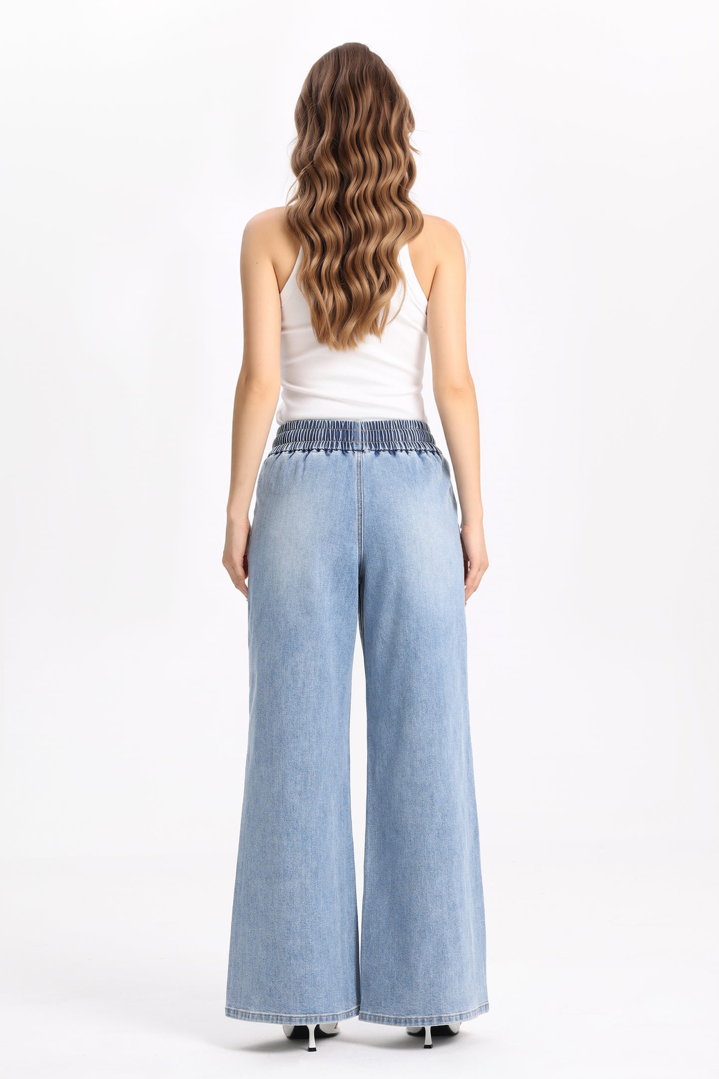 High Rise Drawstring Wide Leg Denim Jeans OSGG001