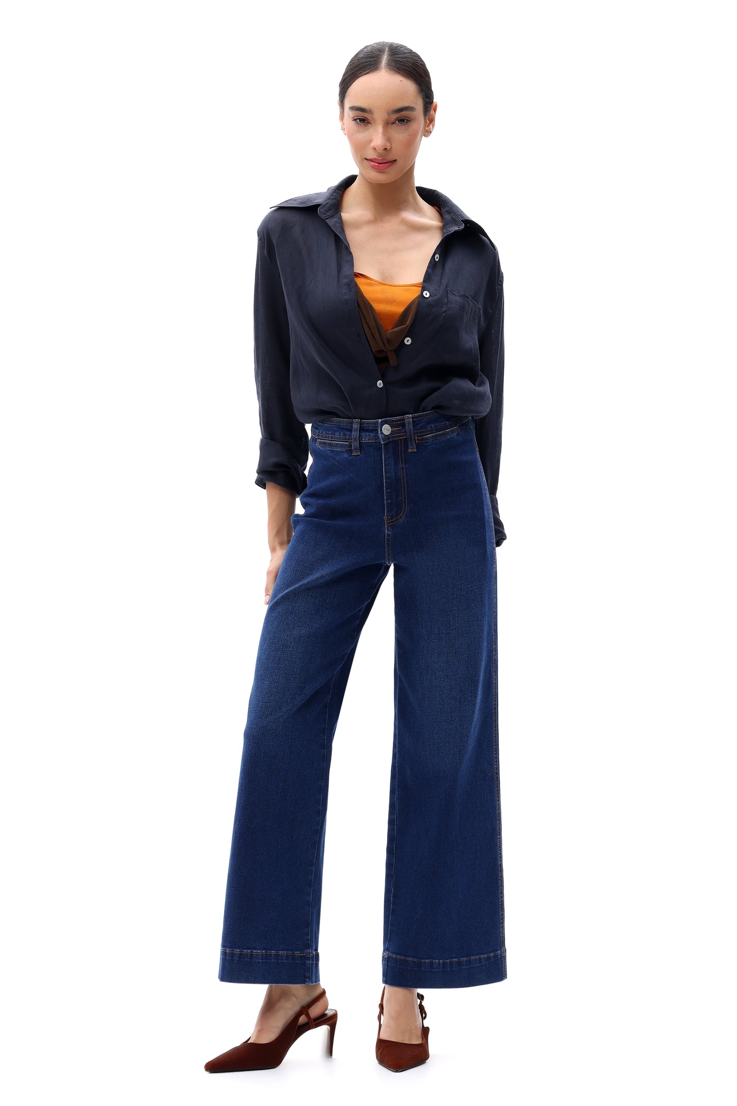 Flowy Silhouette High Rise Wide Leg Relaxed Jeans OSW8016EC