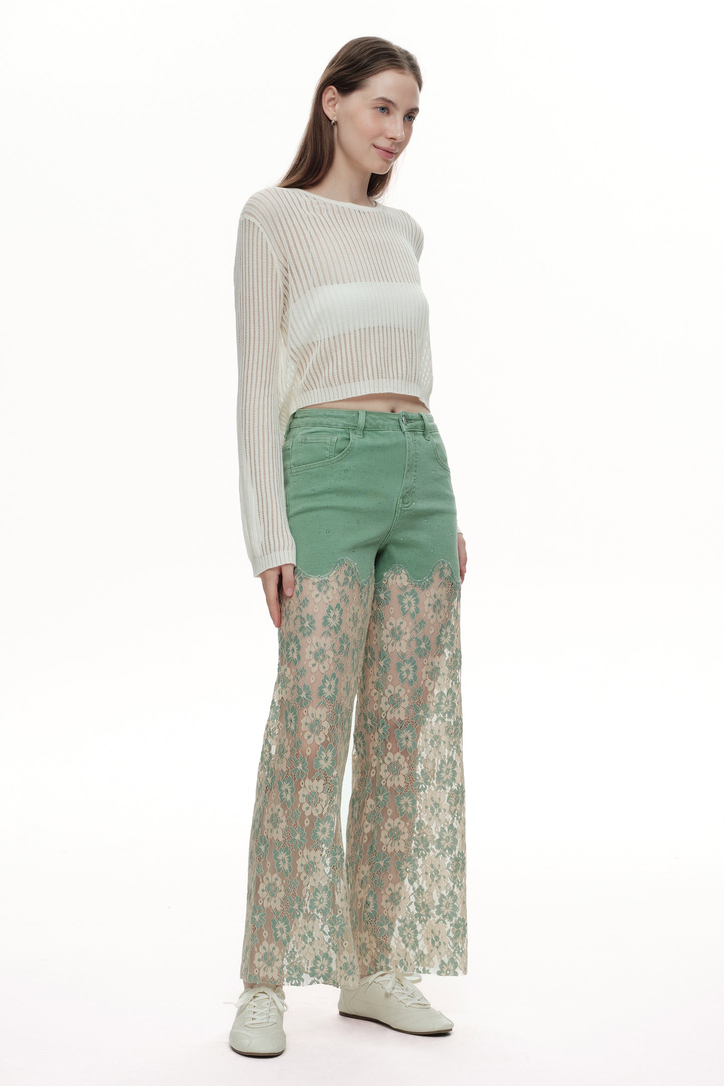 High Rise Lace Pants with Rhinestone OSW8027