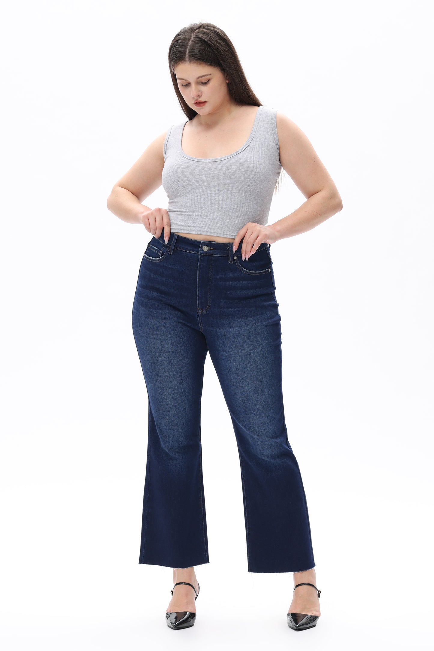 Plus Size High Rise Bootcut Raw Hem Denim Jeans OSF1137-P