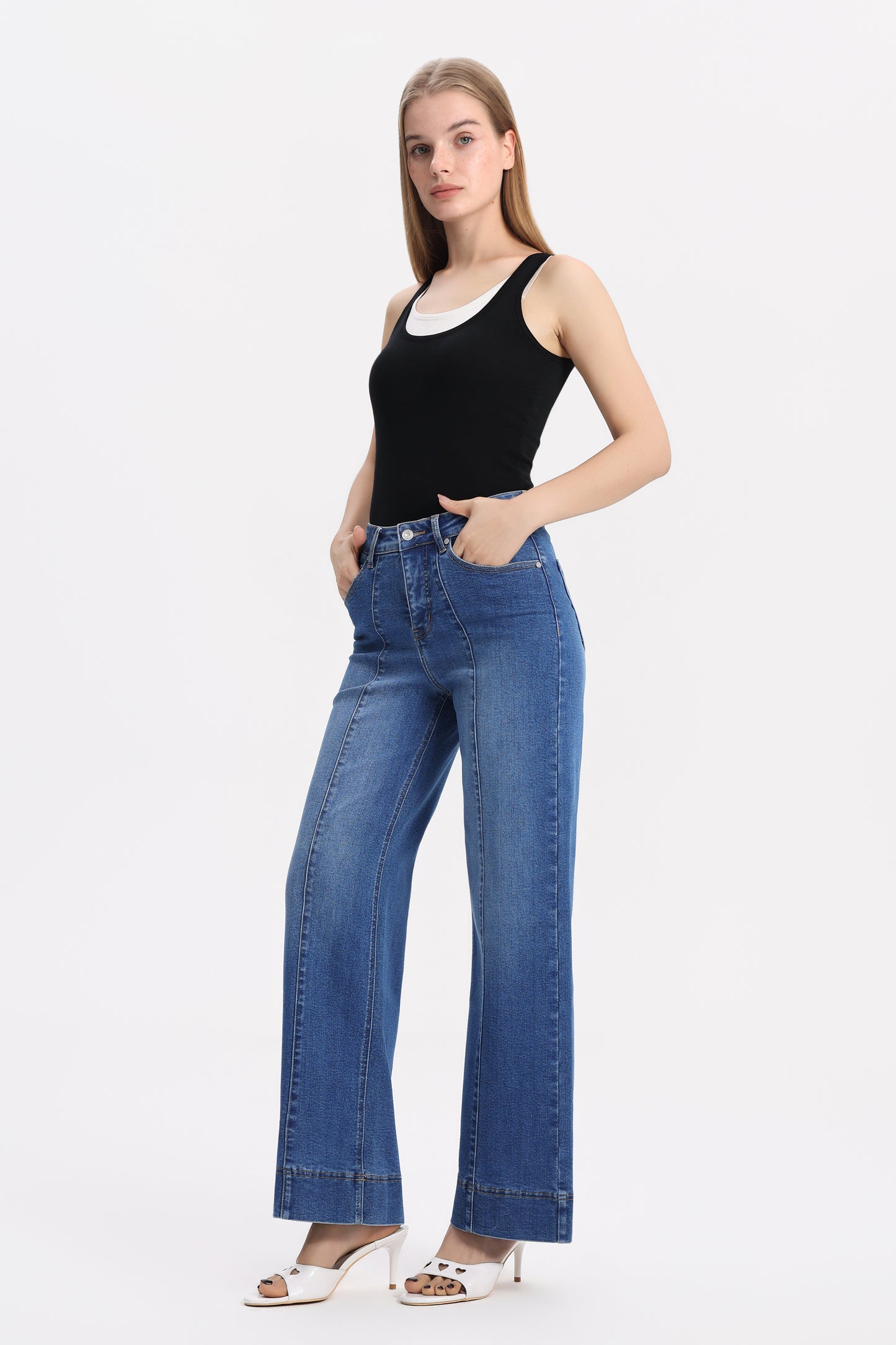 Flattering High Rise Wide Leg Denim Jeans OSW8032EC