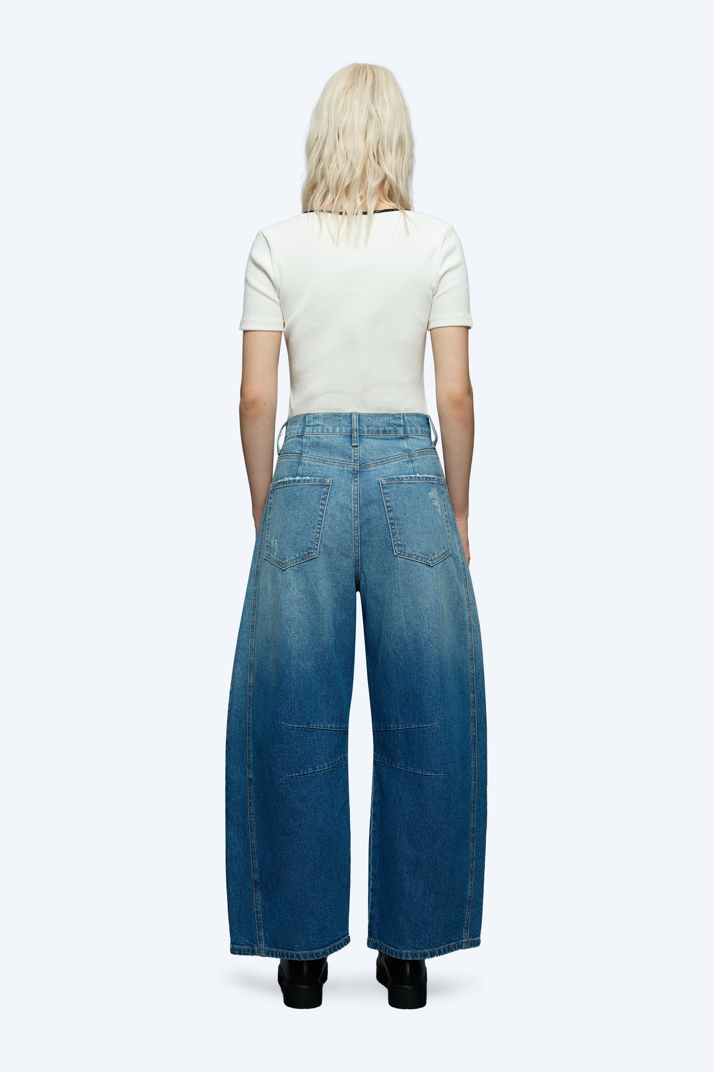 High-Waisted Barrel Low-Stretch Denim Jeans OSOX004