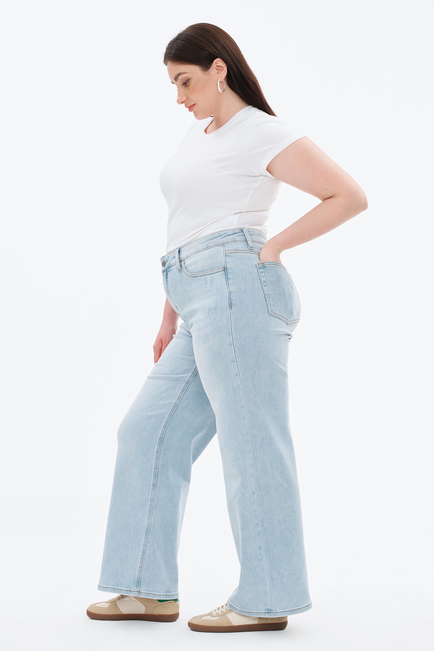 Plus Size Stretchy Mid Rise Wide Leg Denim Jeans OSW8001-P
