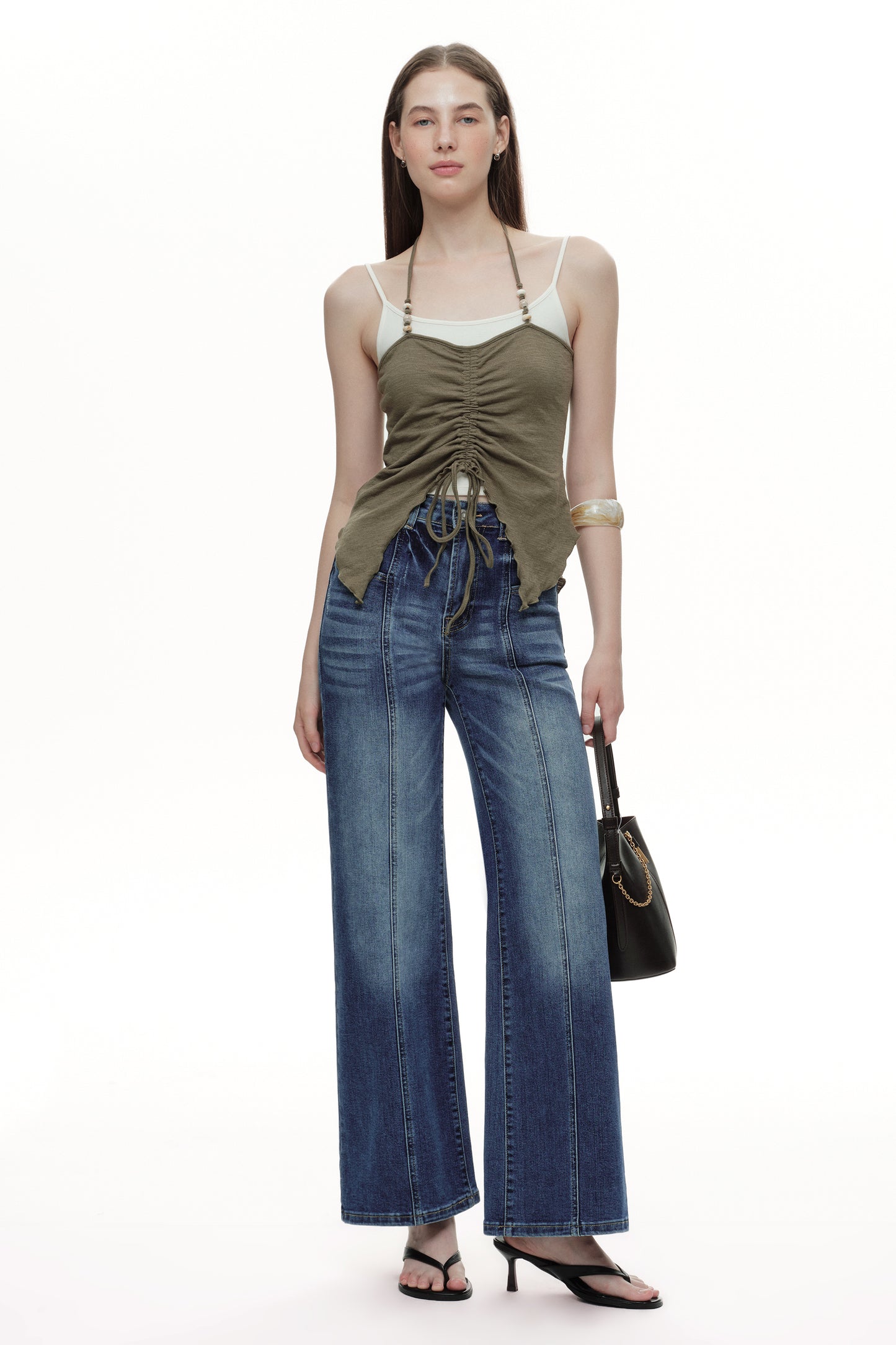 Distinctive Front Seam High Rise Wide Leg Jeans OSW8023EC