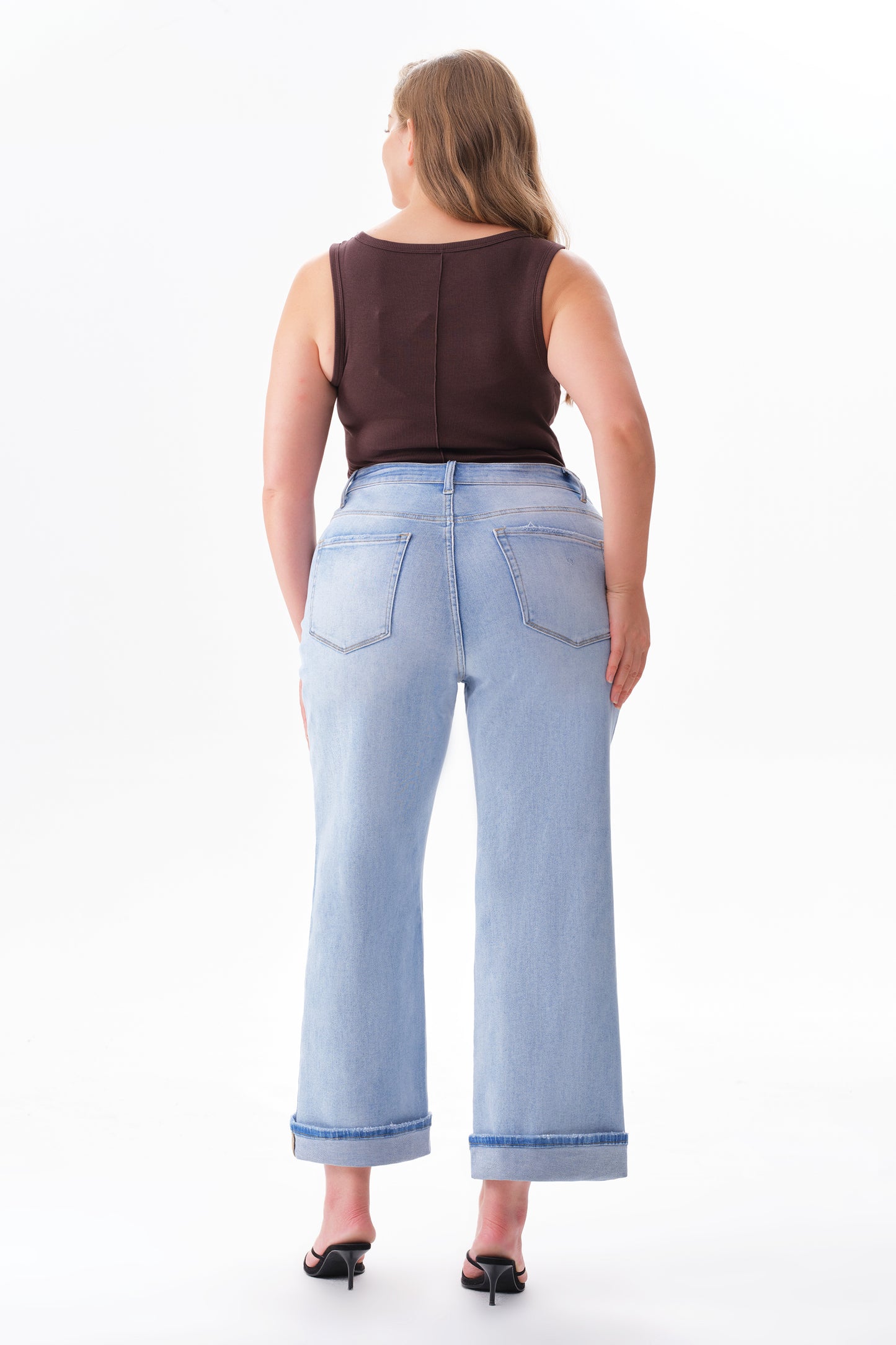 Plus High Rise Cuffed Wide Leg Cropped Jeans ESFW620802-P